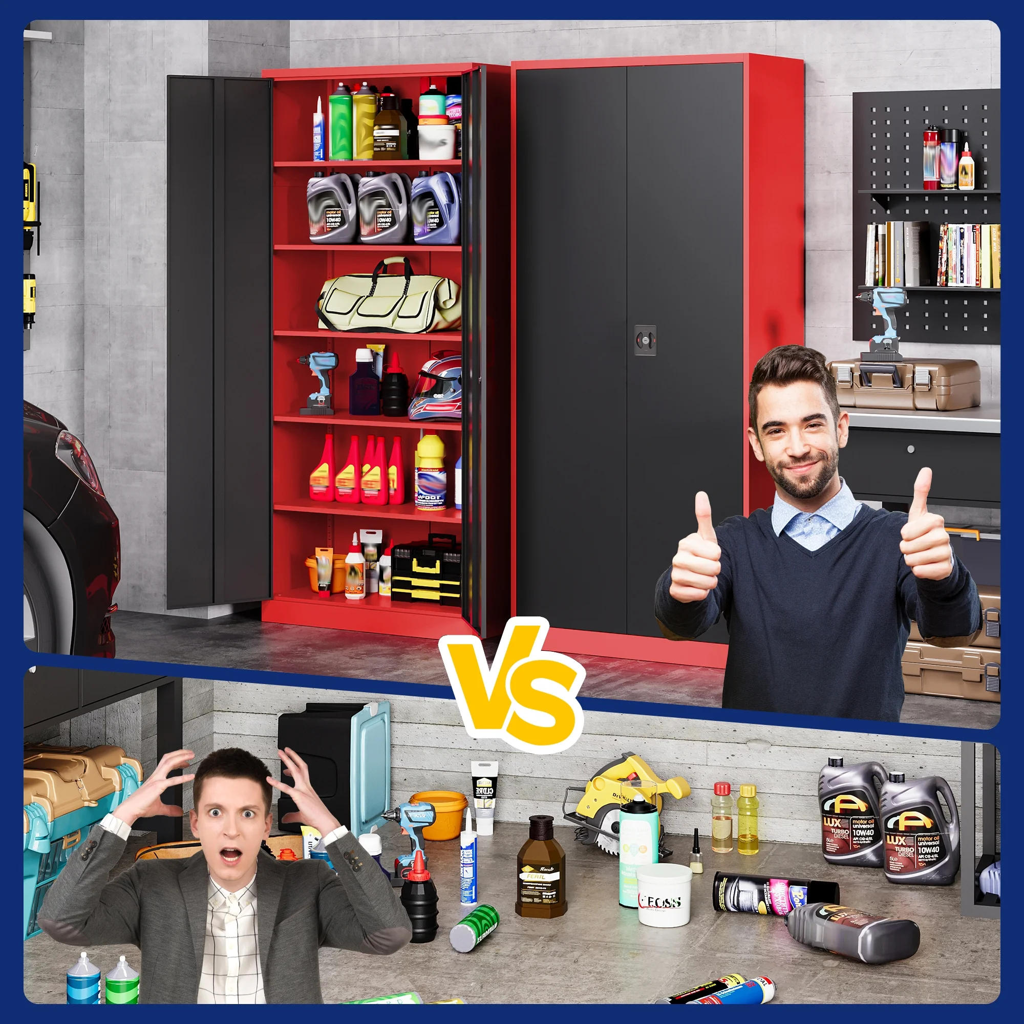 AUHUP 71" Metal Cabinet with 5 Adjustable Shelves, Garage Storage Cabinets with Locking Doors,Tool Storage Cabinet for Home Office,Warehouse,Workshop(Red Black) - Image 8