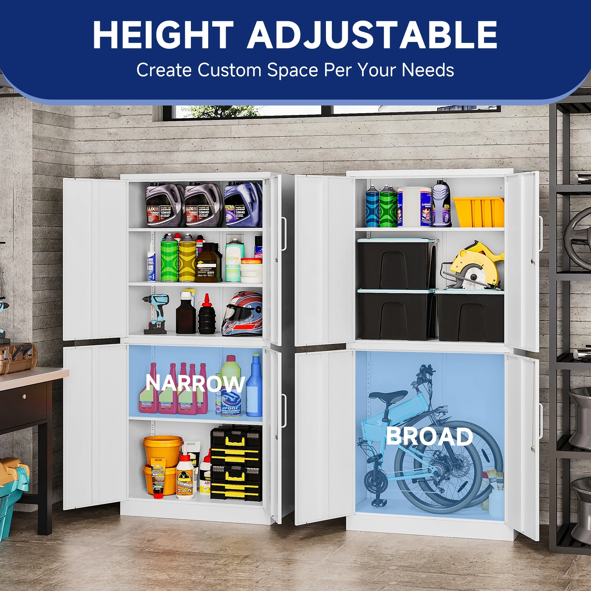 AUHUP 73" Rolling Garage Storage Cabinets with 3 Adjustable Shelves, Metal Storage Cabinet with Wheels, Black Gray Tool Cabinet for Garage,Home,Warehouse,Workshop - Image 31