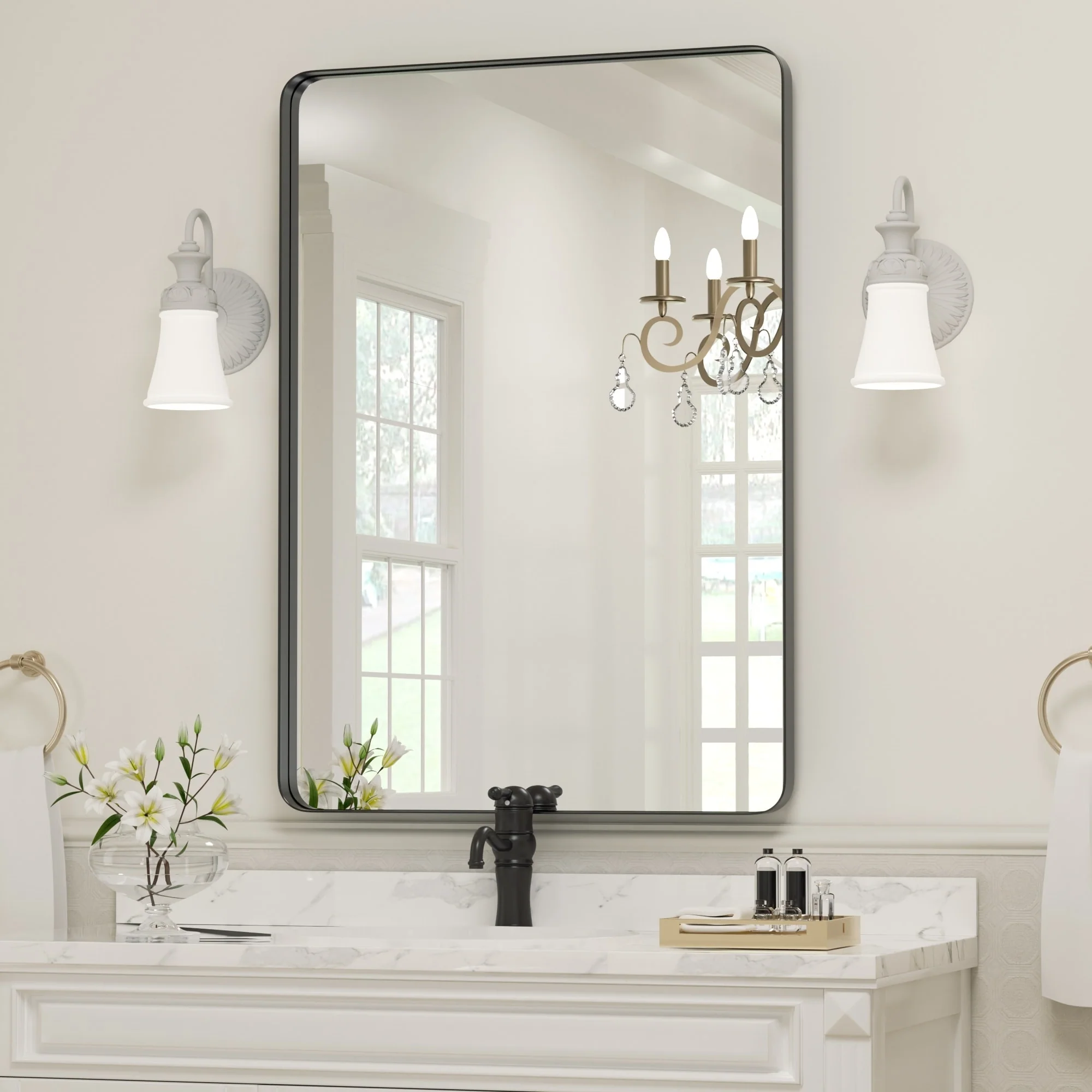 Wall Mirror Vanity Mirror, Bathroom Mirror with Rounded Corners, 1 Piece - Image 5
