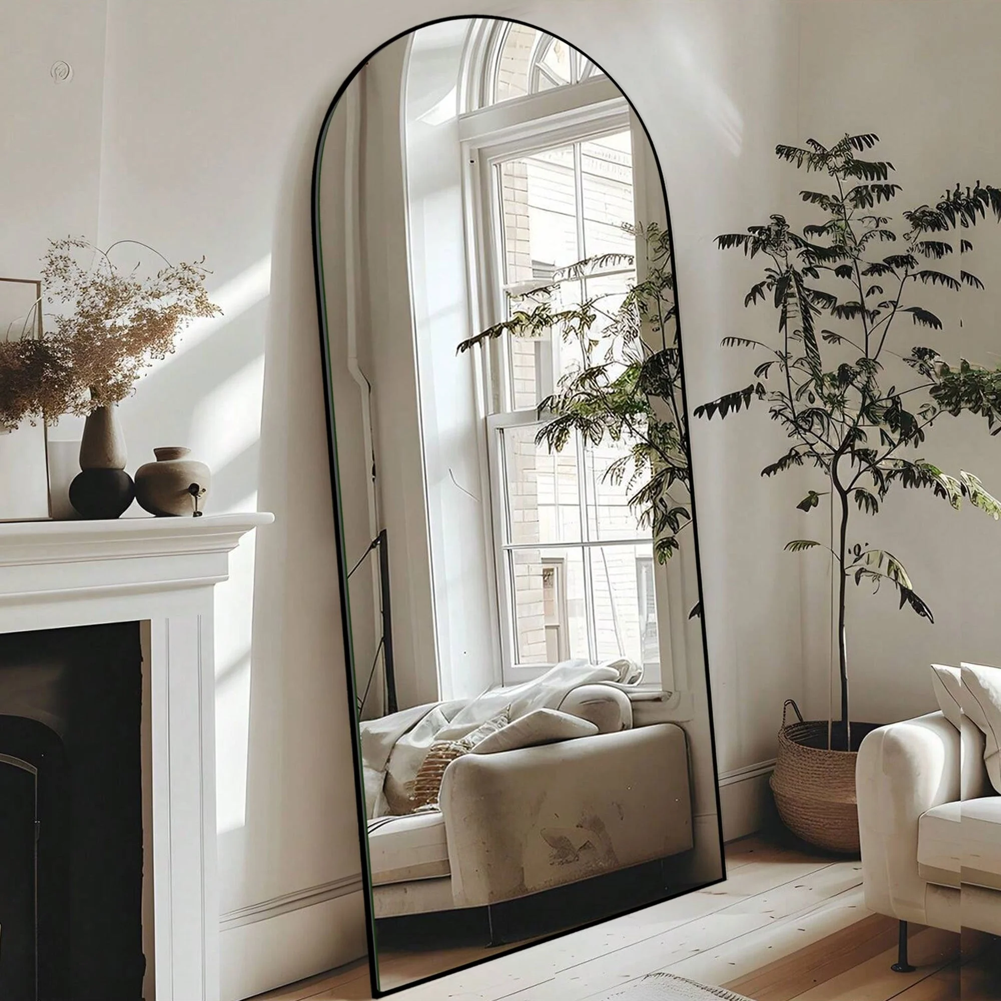 Arched Full Length Wood Floor Mirror, Full Body Standing and Wall Mounted Mirror for Bedroom, Living Room and Home Decor - Image 24