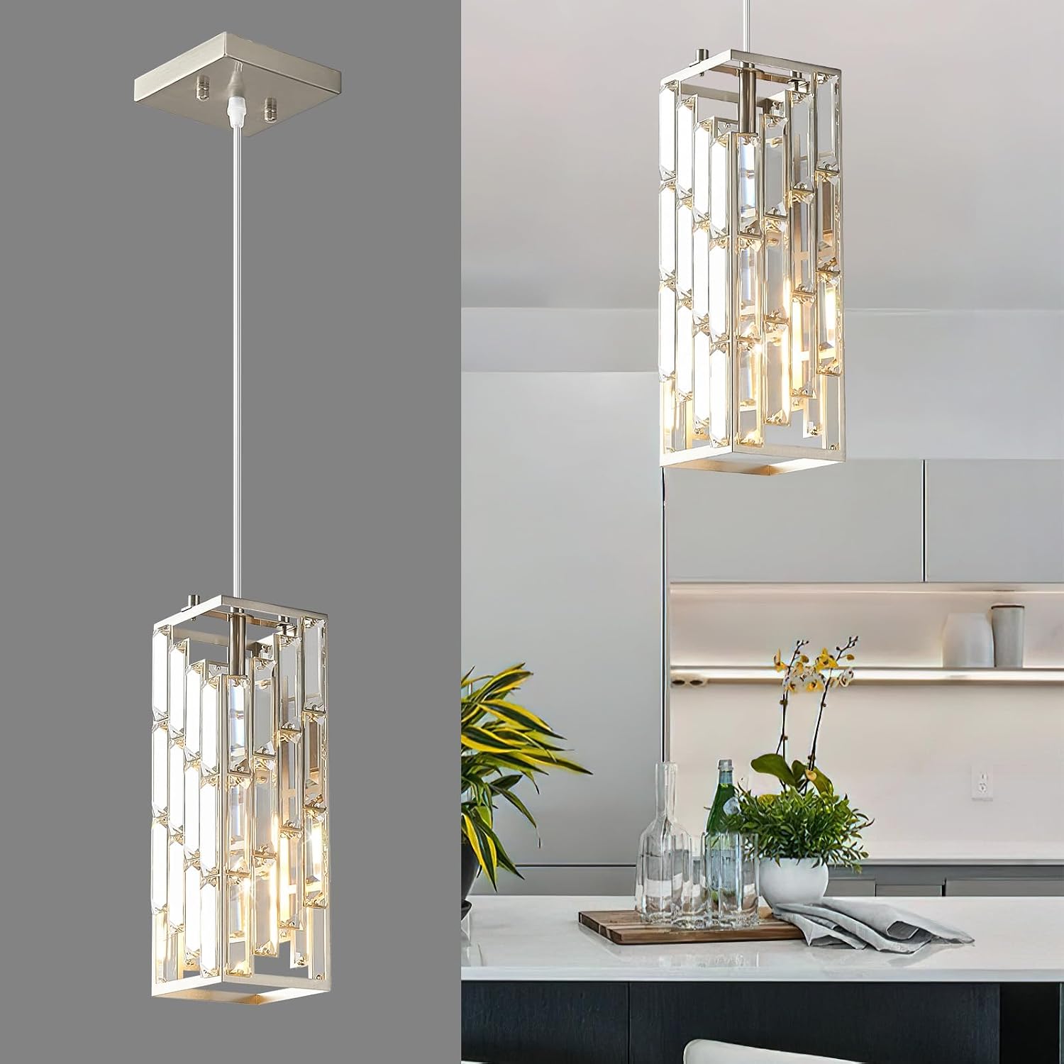 Black Pendant Lighting, Modern Pendant Light, Mini Crystal Chandeliers, Adjustable Pendant Light Fixture for Kitchen Island, Dining Room & Bedroom (3 Pack) - Image 6