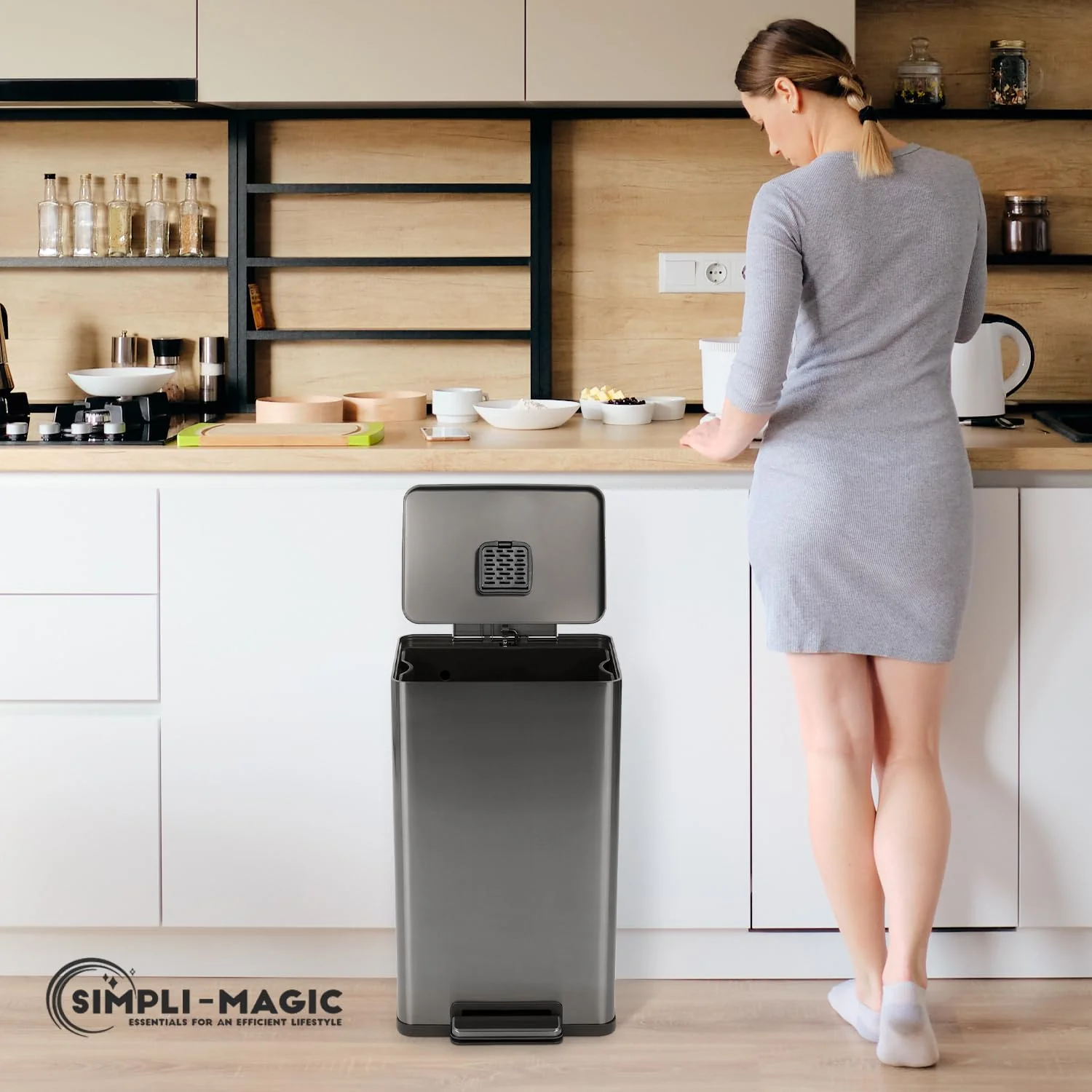 13.2 Gallon Step Trash Can, Hands-Free Kitchen Garbage Bin with Odor Control - Image 8