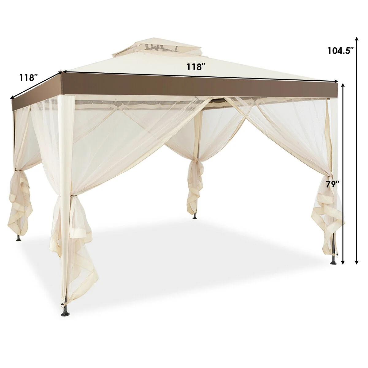 Gymax 10'x 10' Canopy Gazebo Shelter W/Mosquito Netting Outdoor Patio Beige - Image 4