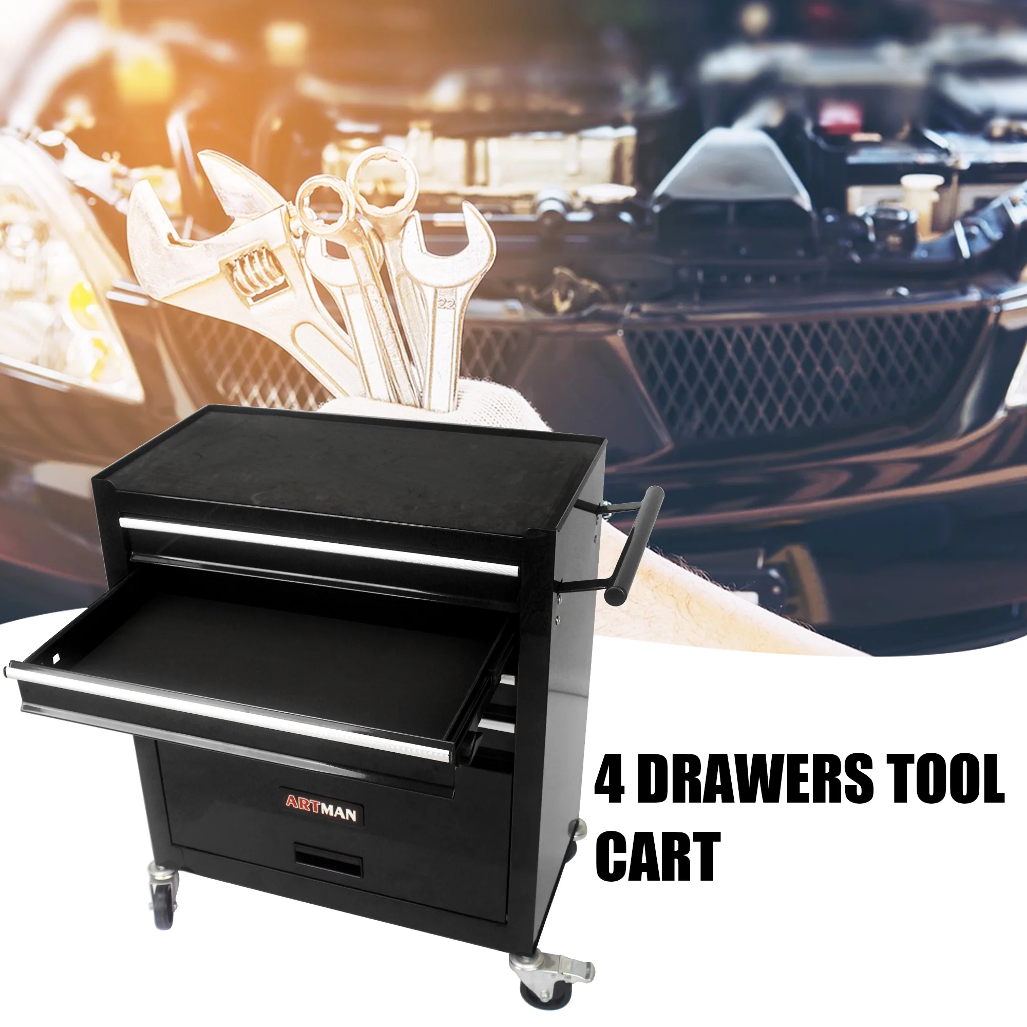 4 Drawers Multifunctional Tool Cart with Wheel Steel Tool Chest Storage Cabinet - Image 17