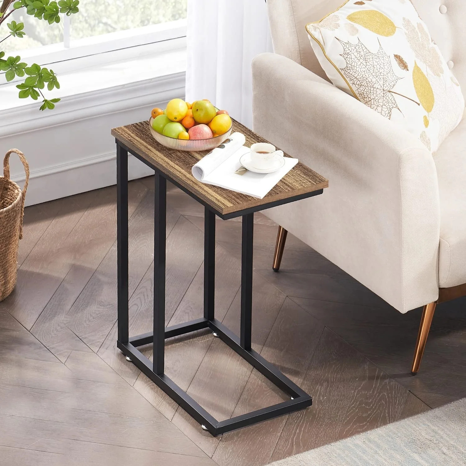 Set of 2 C-Shaped Sofa Side Tables, Small End Tables for Living Room, Bedside and TV Tray - Image 47