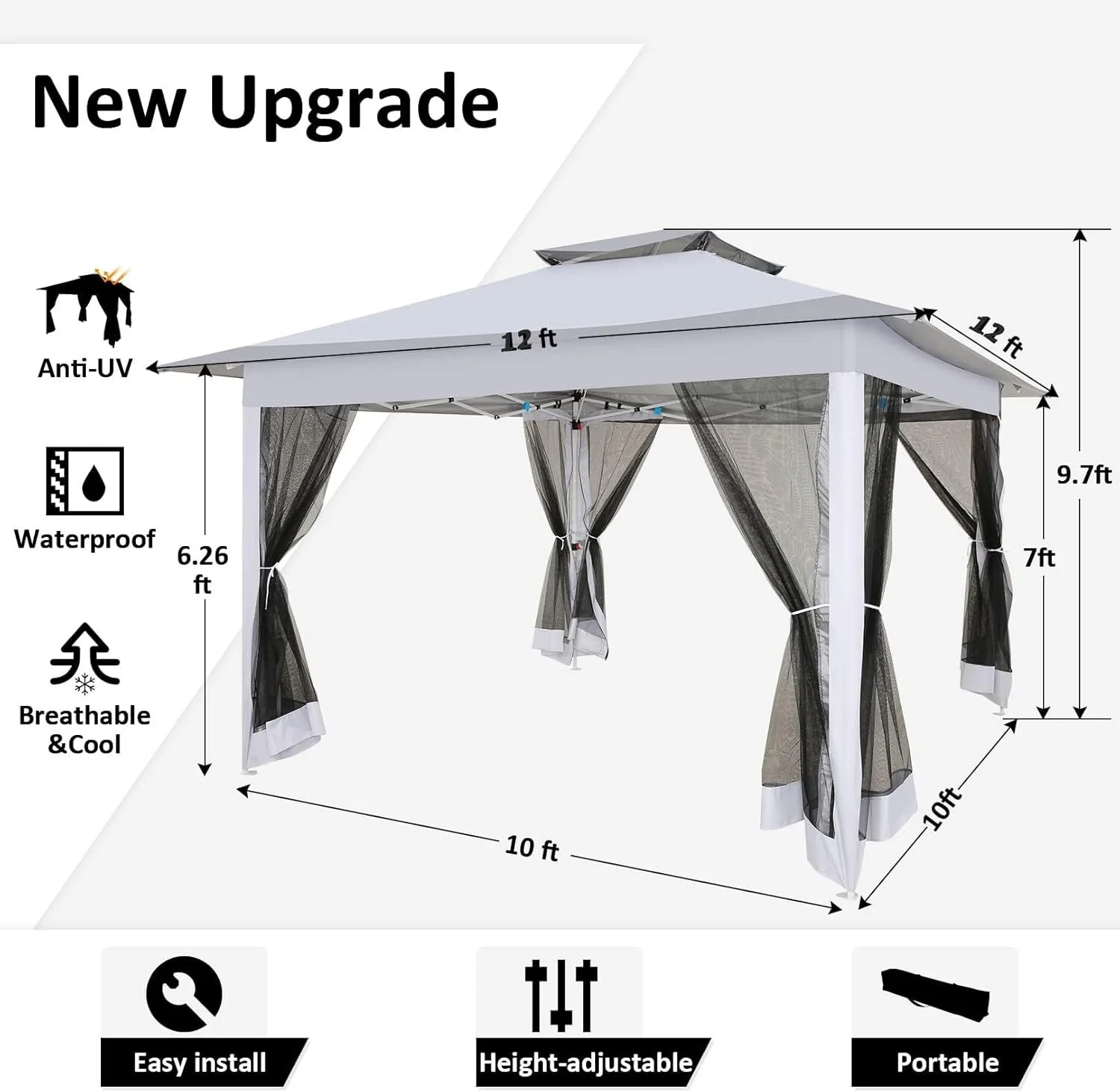 COBIZI 11x11 Pop up Gazebo Outdoor Canopy Gazebo Patio Gazebo with Mosquito Netting Canopy Shelter with 121 Square feet of Shade for Poolside, Garden, Party and Backyard, Khaki - Image 20