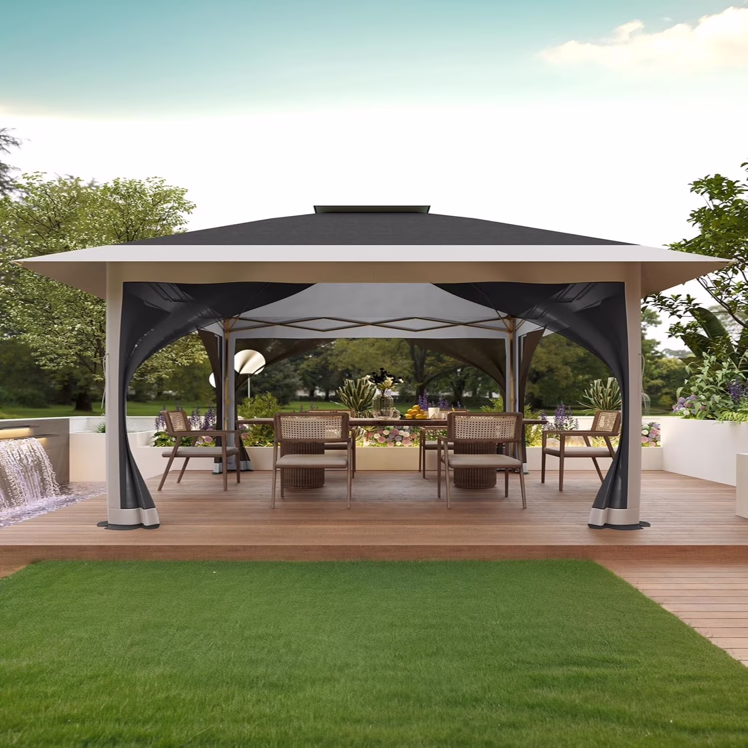 AOILE 13x13FT Pop-Up Patio Gazebo, Outdoor Canopy Tent with Mesh Walls, Double Roof & Carry Bag - Image 9