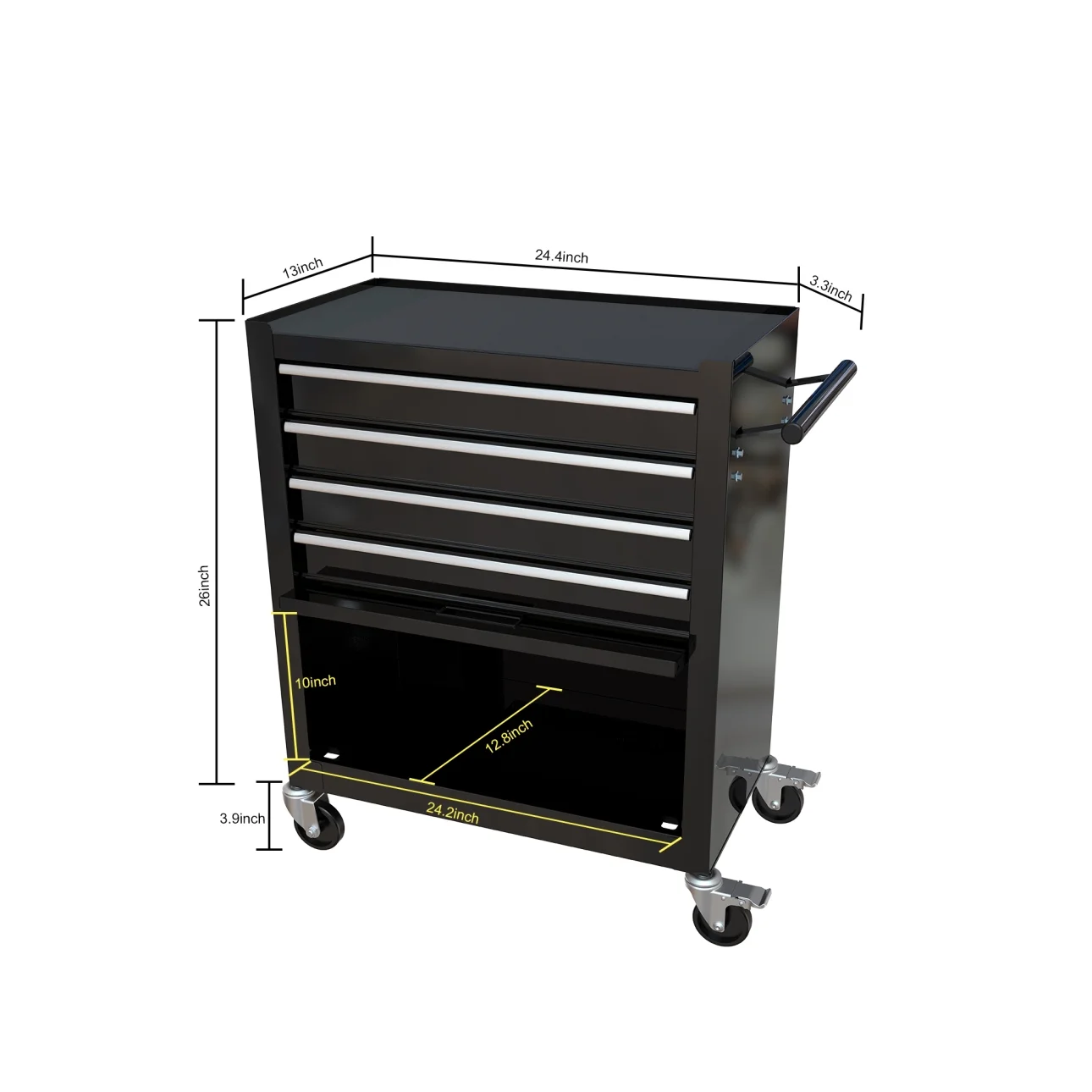 4 Drawers Rolling Tool Chest, High Capacity Tool Box with Tool Sets, Tool Chest with Lockable System and Wheels, Utility Tool Storage Cart for Workshop Mechanics Garage (Black) - Image 8