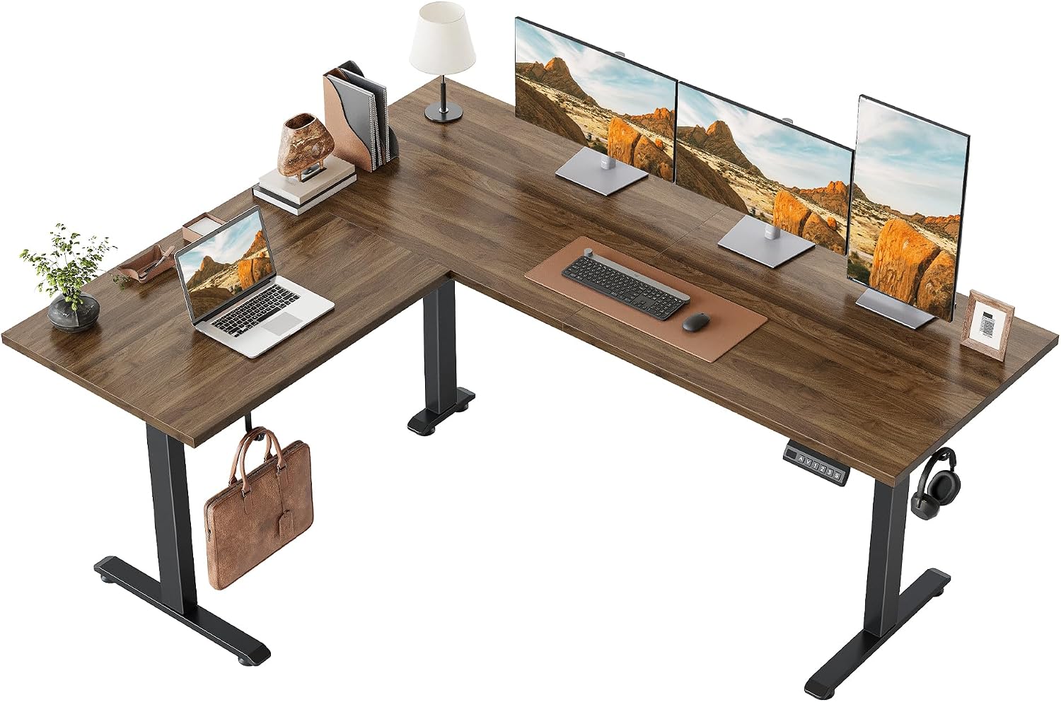 L Shaped Standing Desk 63 x 48 Inch, Electric Height Adjustable Corner Desk for Home Office Workstation, Ergonomic Sit to Stand Computer Table with Memory Controller, Rustic Brown - Image 8