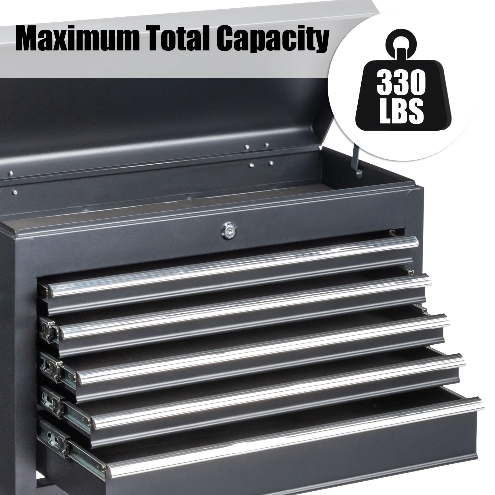 Ktaxon Tool Box, Portable 5 Drawer Steel Toolbox with Top Storage Tray & Carrying Handle, for Garage Trunk Household, Black - Image 8