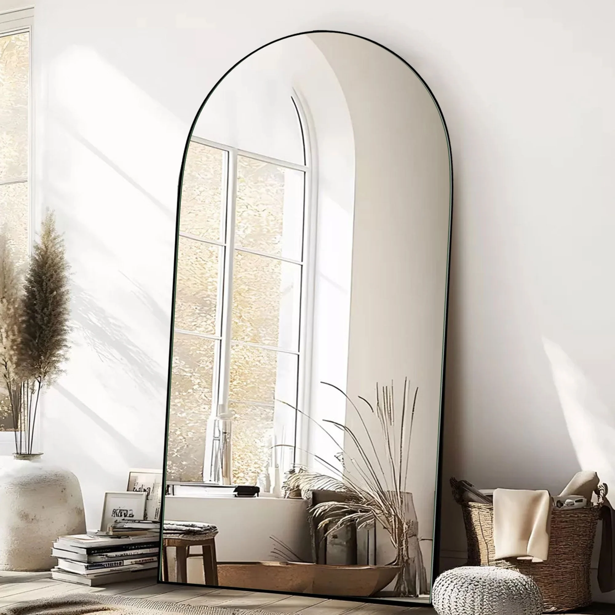 Arched Full Length Wood Floor Mirror, Full Body Standing and Wall Mounted Mirror for Bedroom, Living Room and Home Decor - Image 41