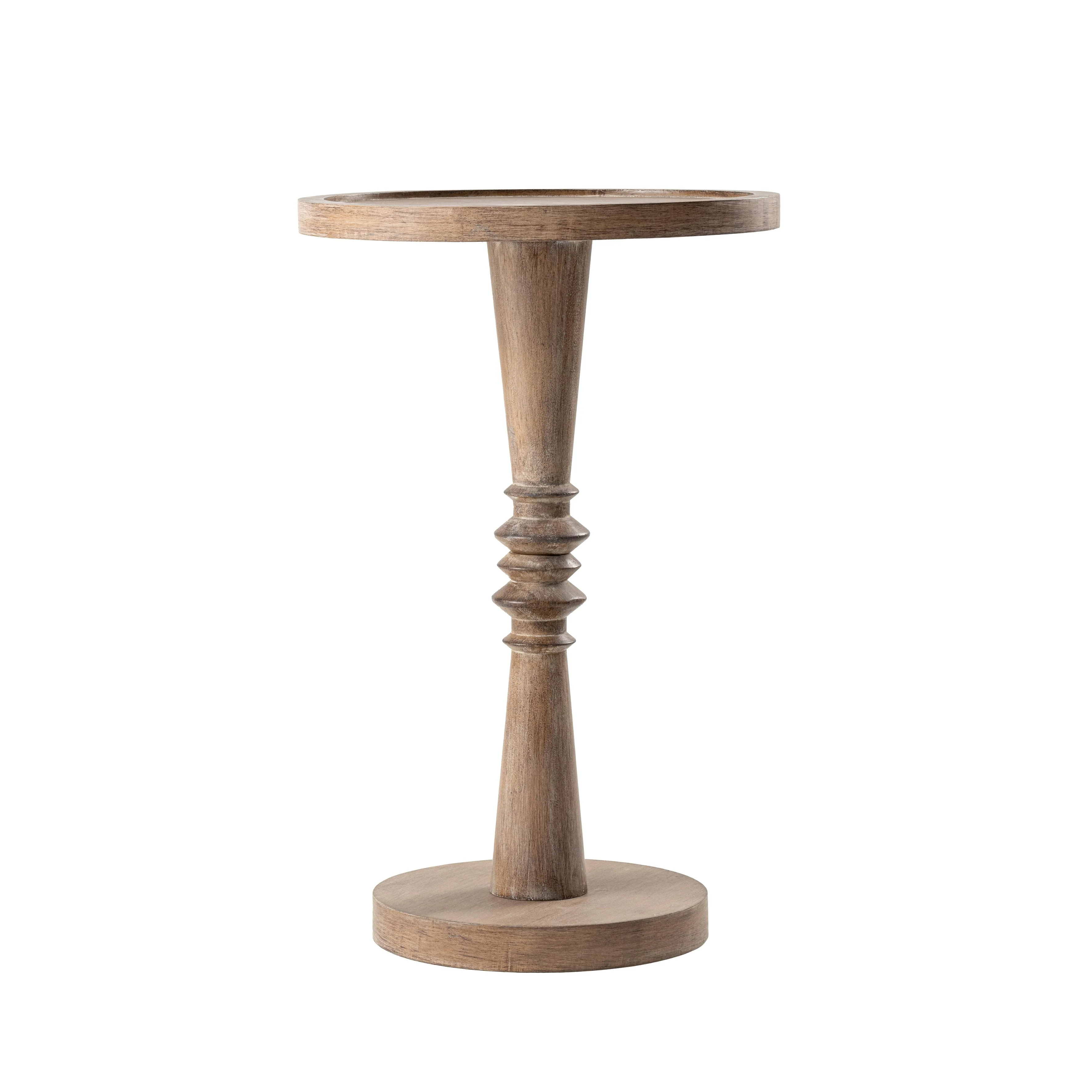 Small Pedestal End Table with Tray Top, Farmhouse Distressed Finish Accent Table - Image 16