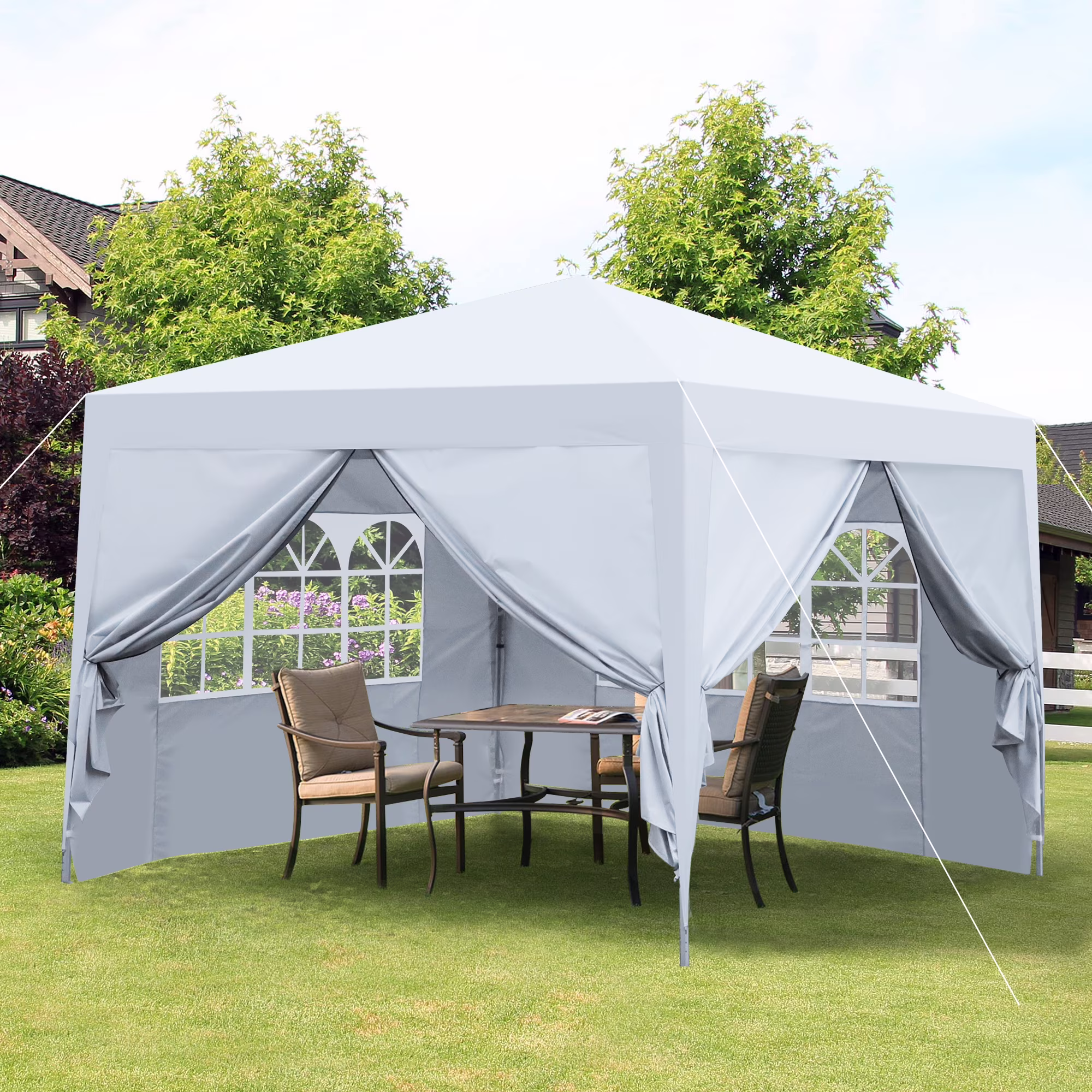 IVV 10x10FT Pop Up Canopy Tent, Outdoor Instant Slant Legs Gazebo Shelter with Carrying Bag, Portable for Patio Deck Garden and Beach - Blue - Image 5