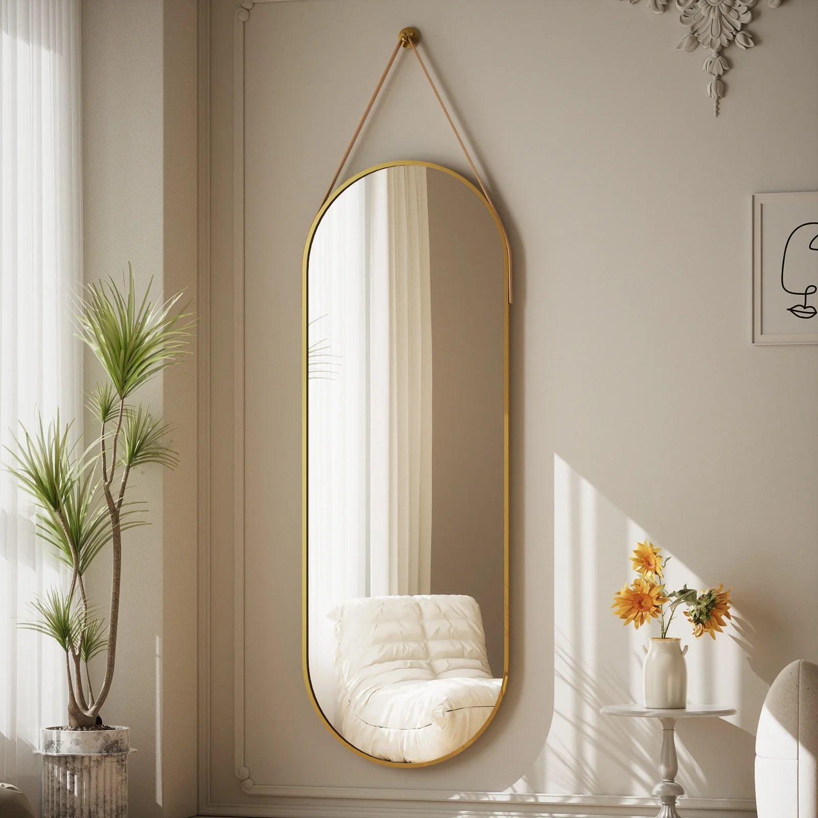 48 x 16 Inch Full Length Wall Mirror with Leather Strap, Hanging Full Body Mirror for Bedroom, Entryway and Home Decor - Image 23