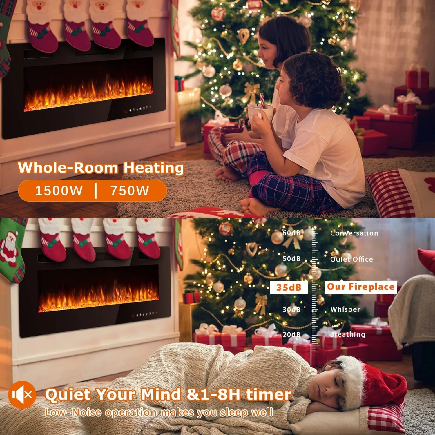 30-72 Inch Ultra-Thin Electric Fireplace, Linear Recessed Wall Mounted Fireplace with Remote Control - Image 7