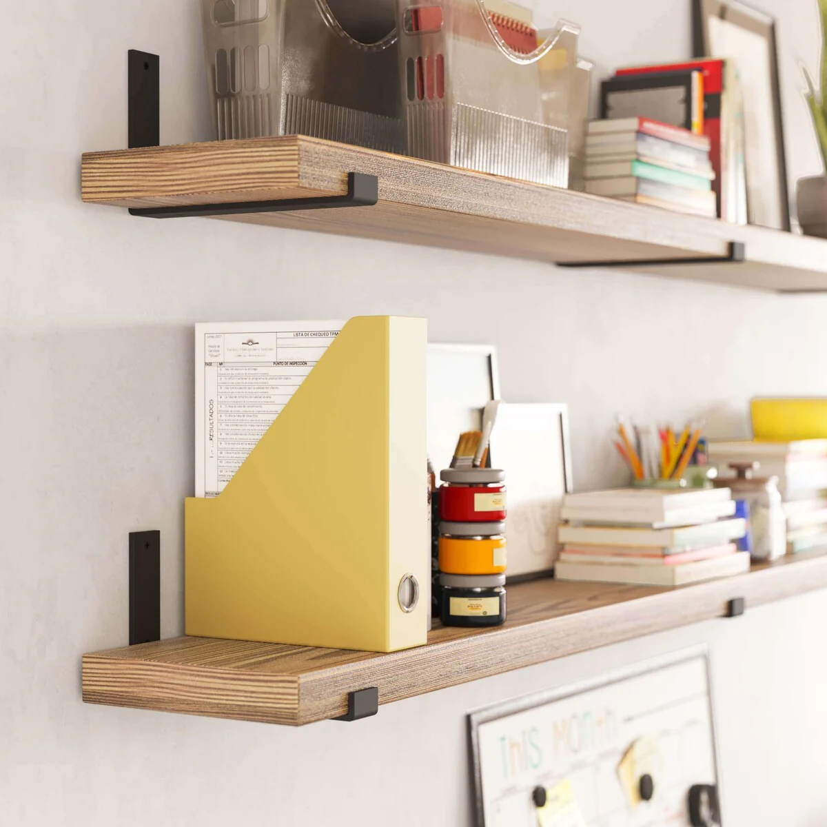 72 Inch Floating Wood Wall Shelves, Set of 2 Burnt Wood Display and Storage Shelves for Home Decor - Image 6