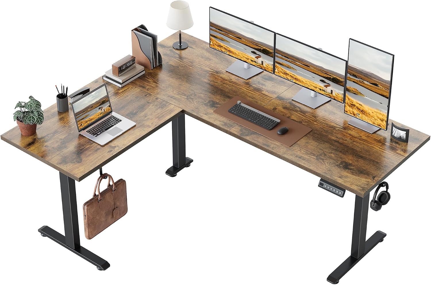 L Shaped Standing Desk 63 x 48 Inch, Electric Height Adjustable Corner Desk for Home Office Workstation, Ergonomic Sit to Stand Computer Table with Memory Controller, Rustic Brown - Image 27