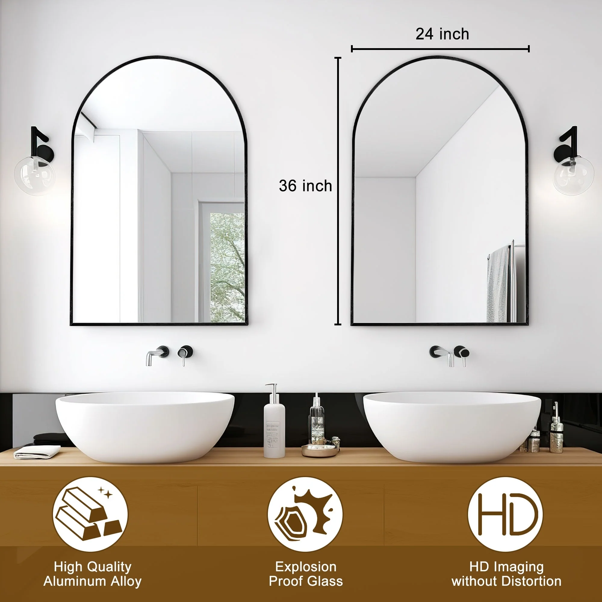 Modern Arch Aluminum Bathroom Wall Mirror, Wall Mounted Vanity Mirror for Bathroom, Bedroom and Home Decor - Image 13