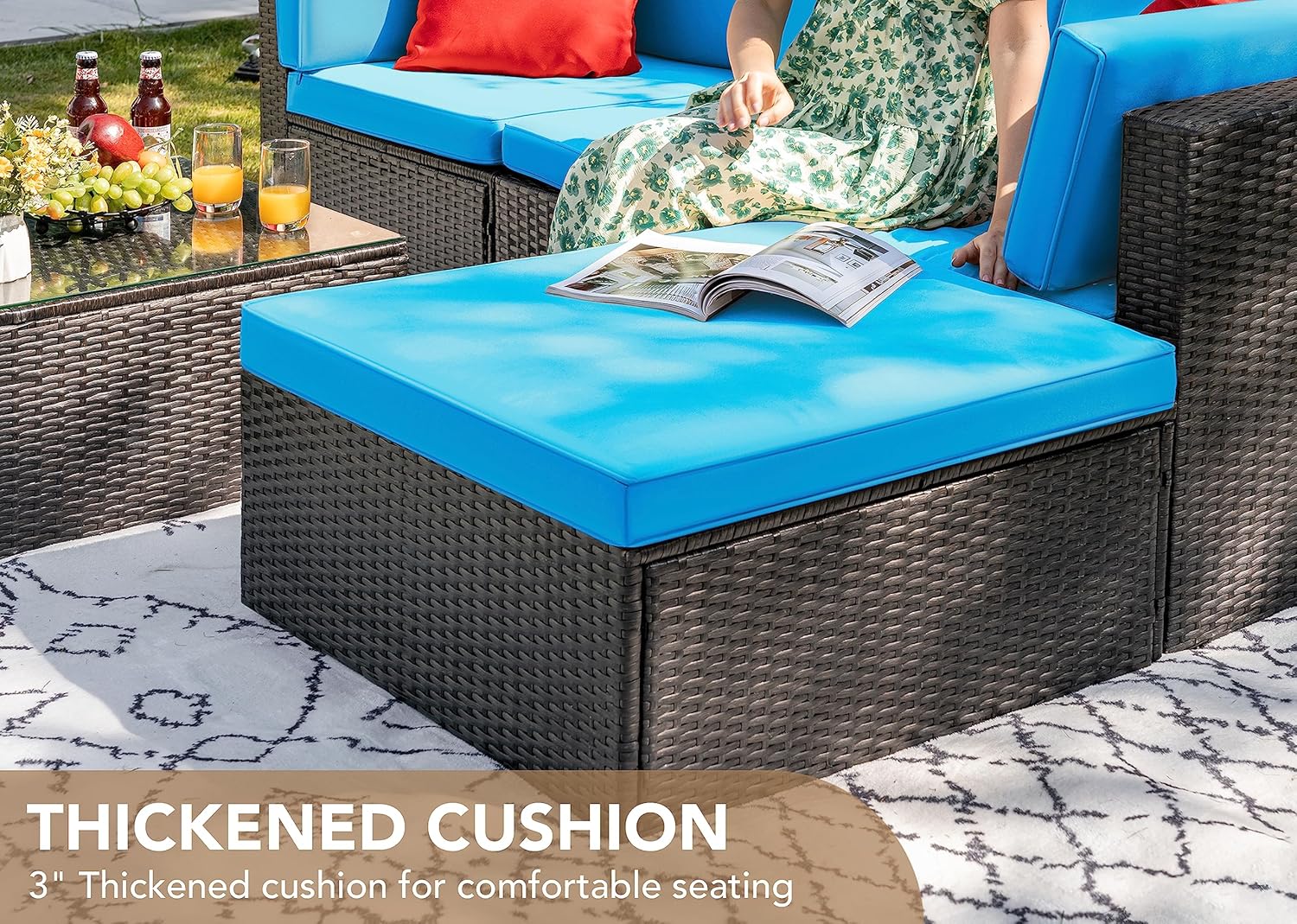 5-Piece All-Weather Patio Furniture Set with Cushions, Outdoor Wicker Conversation Sofa Set for Garden, Deck & Backyard - Image 17