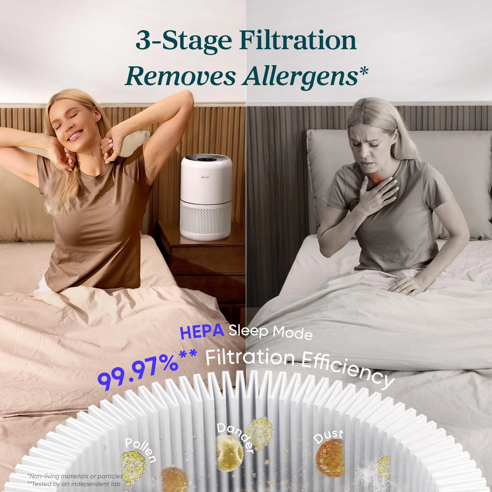 2 Pack Air Purifiers for Home, Compact Air Cleaners for Dust, Allergens, Pet Dander and Odors - Image 3