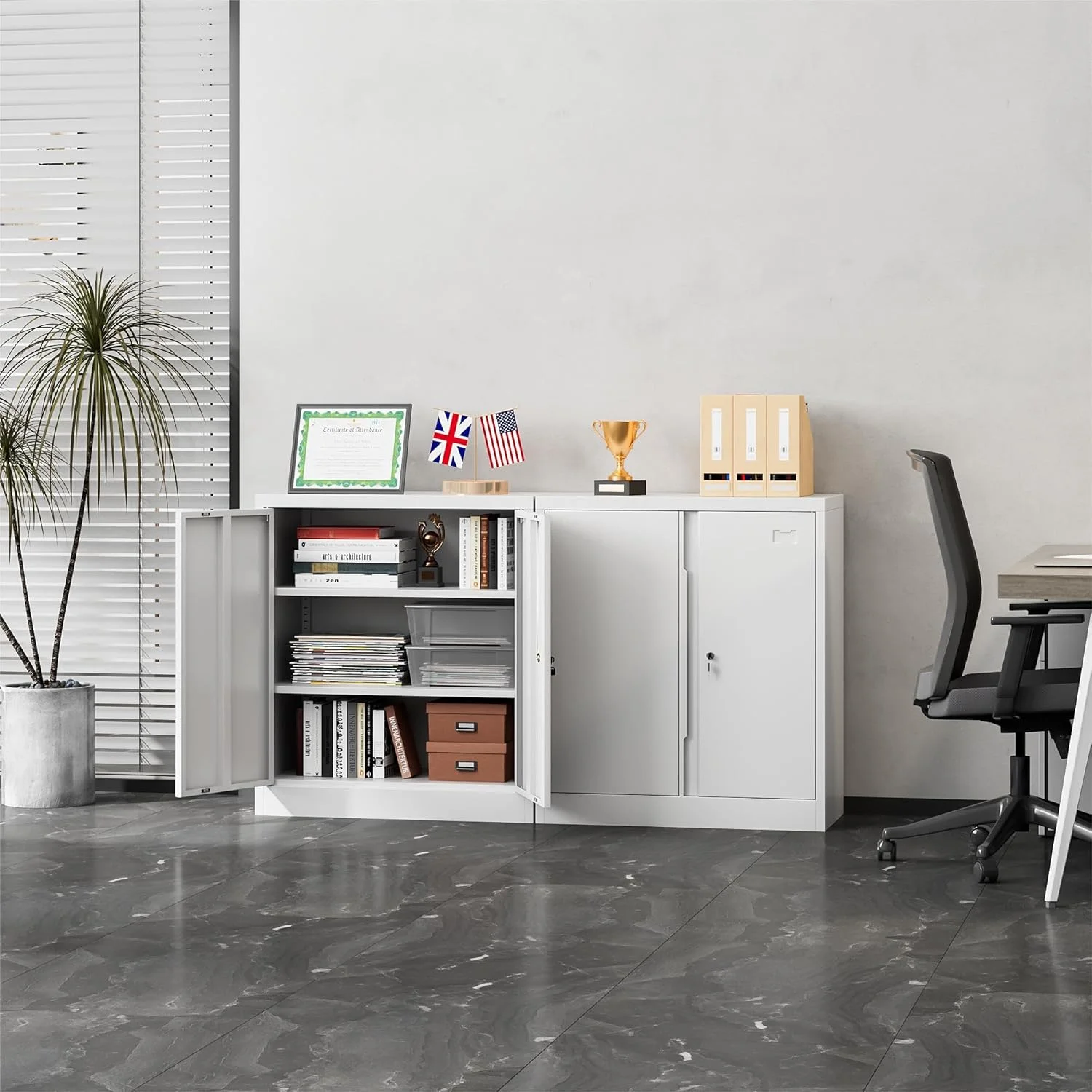 Metal Storage Cabinet, Garage Storage Cabinet with Doors and 2 Adjustable Shelves, 36" White Metal Cabinet, Locking Cabinet for Home,Garage,Office,School - Image 9