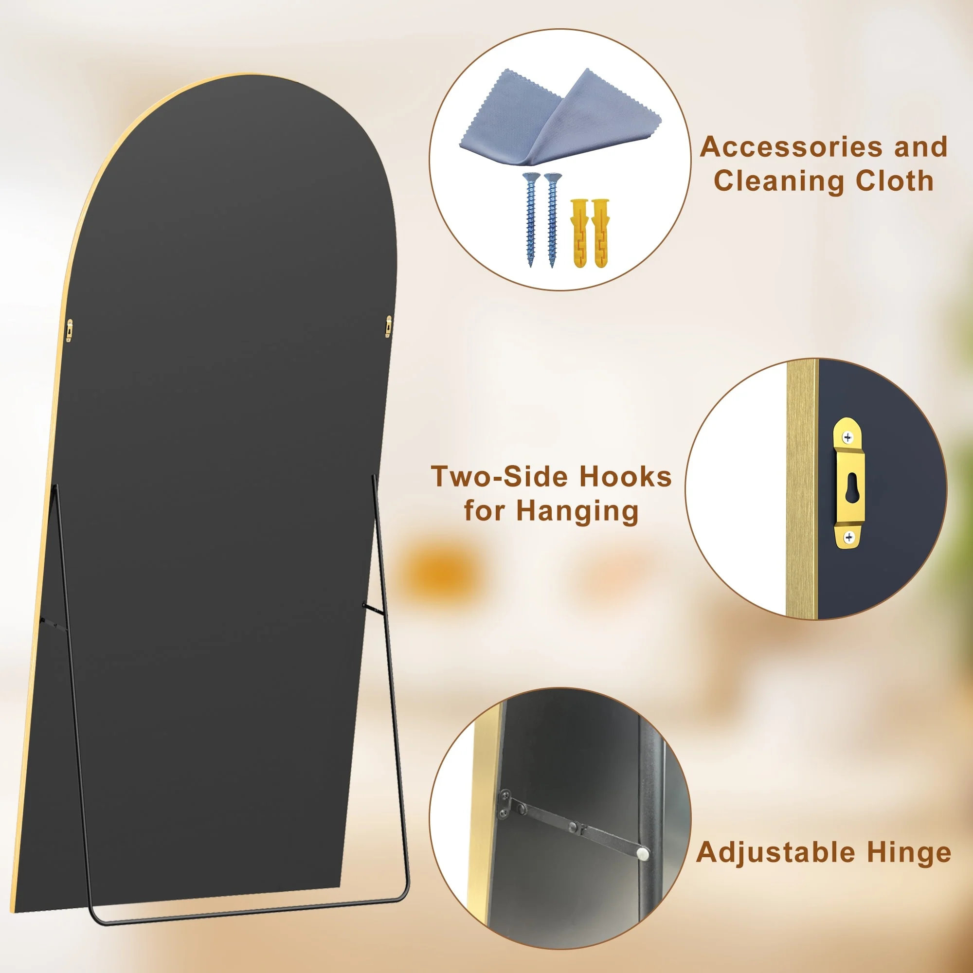Modern Arched Full Length Floor Mirror, Aluminum Alloy Frame Standing Full Body Mirror - Image 48