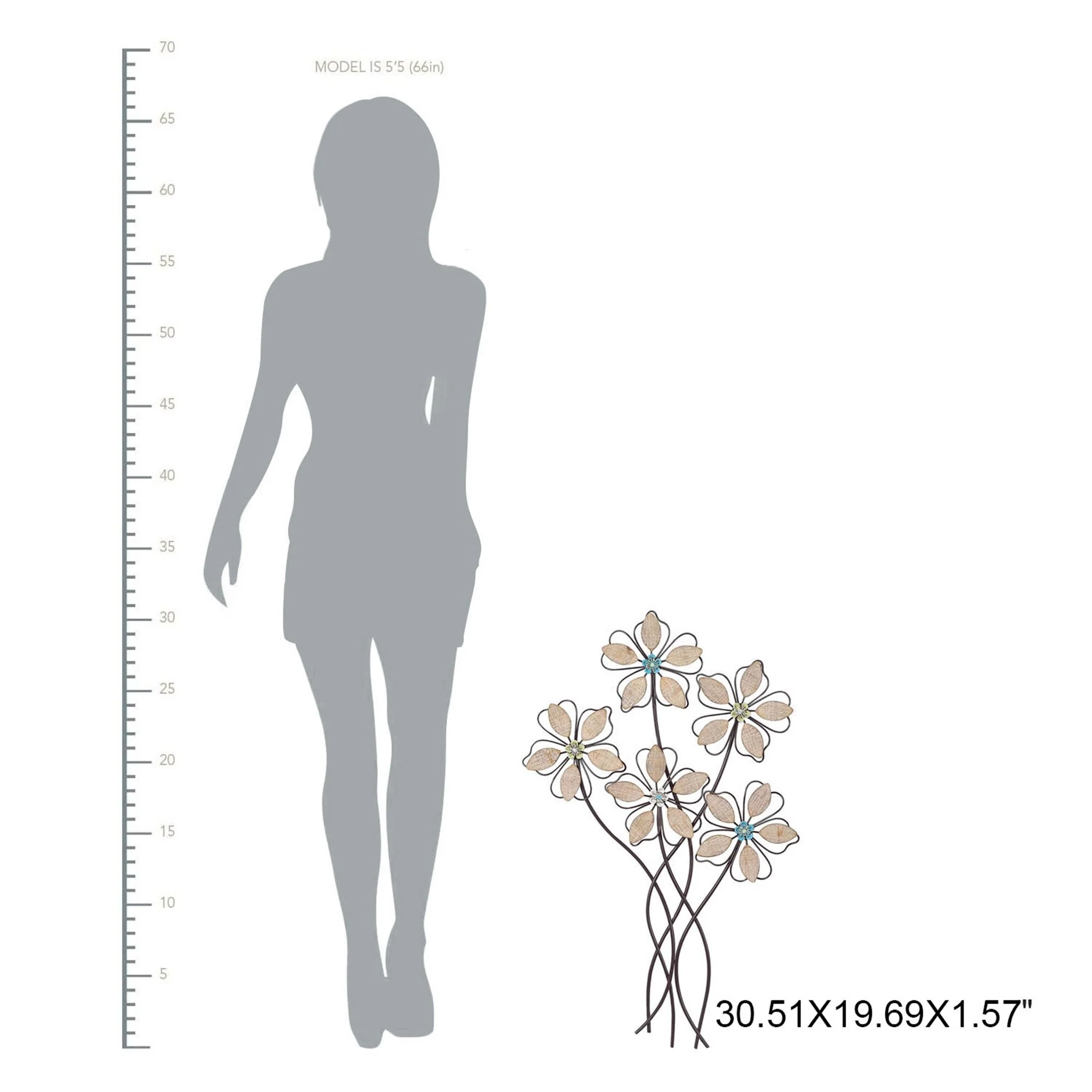 Metal Wall Decor with 5 Flowers, Decorative Floral Wall Hanging Sculpture for Living Room, Bedroom and Home Decoration - Image 5