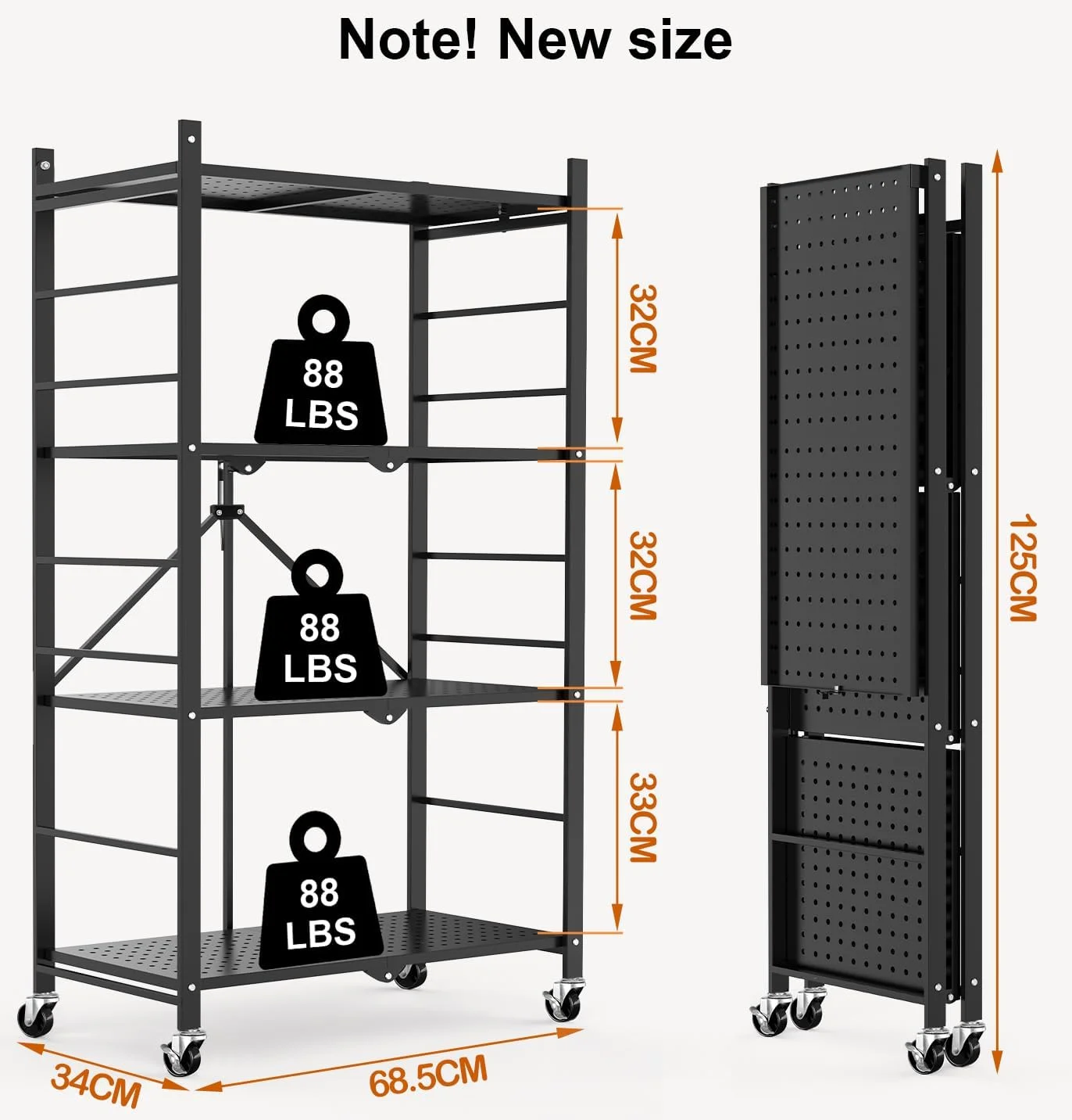 Storage Shelves with 20 Hooks, 4-Tier Foldable Shelves for Storage, Folding Shelf Unit Pantry Shelves with Wheels, Metal Shelving Storage Rack Shelf for Kitchen Garage Home, Black - No Assembly - Image 4