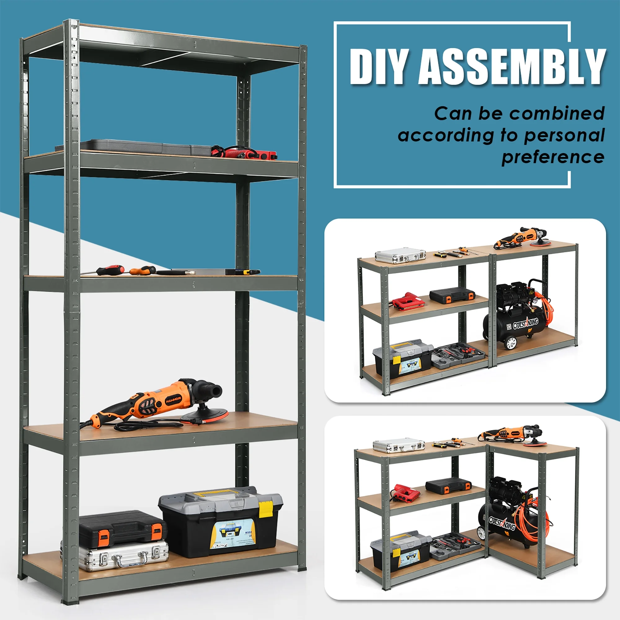 Costway 2PCS 72'' Heavy Duty Storage Shelf Steel Metal Garage Rack 5 Level Adjustable Blue - Image 17