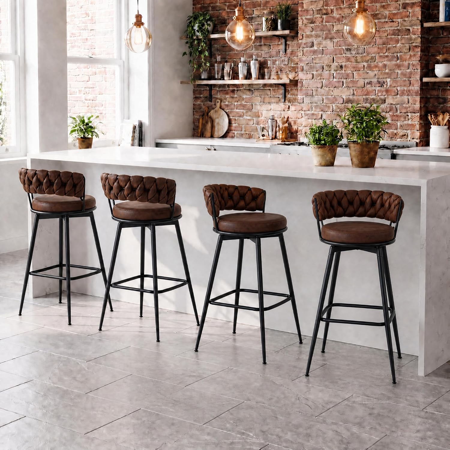 Bar Stools Set of 2 Upholstered Kitchen Counter Height Barstool Grey - Image 4