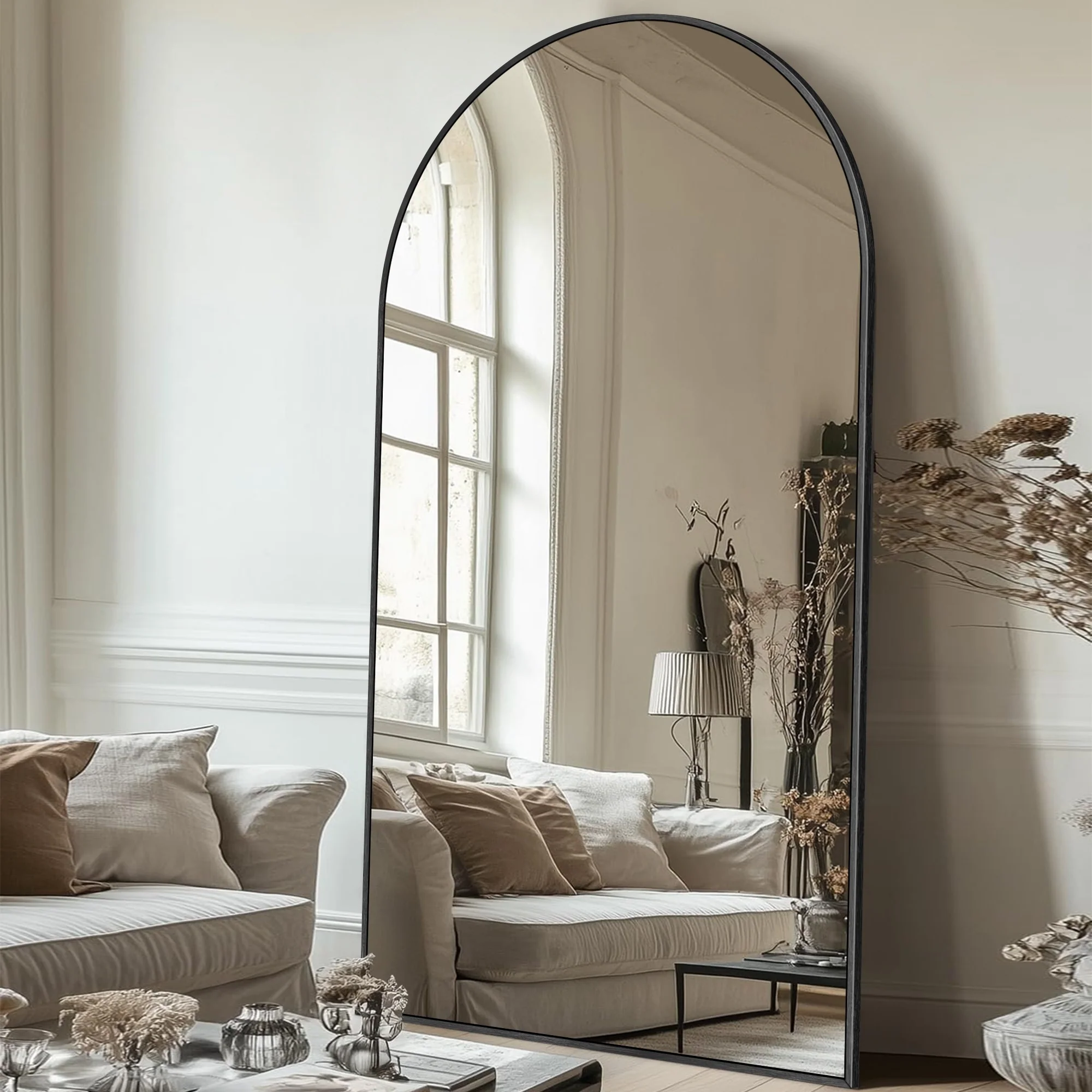 Modern Arched Full Length Floor Mirror, Aluminum Alloy Frame Standing Full Body Mirror - Image 10