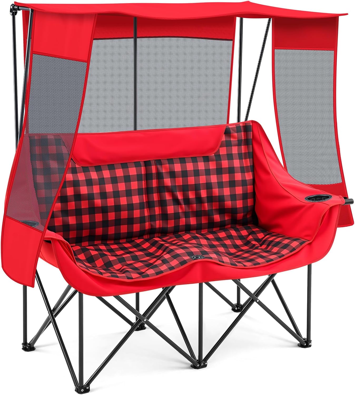 Double Camping Chair with Canopy 660lbs Heavy Duty, Black and Grey - Image 4