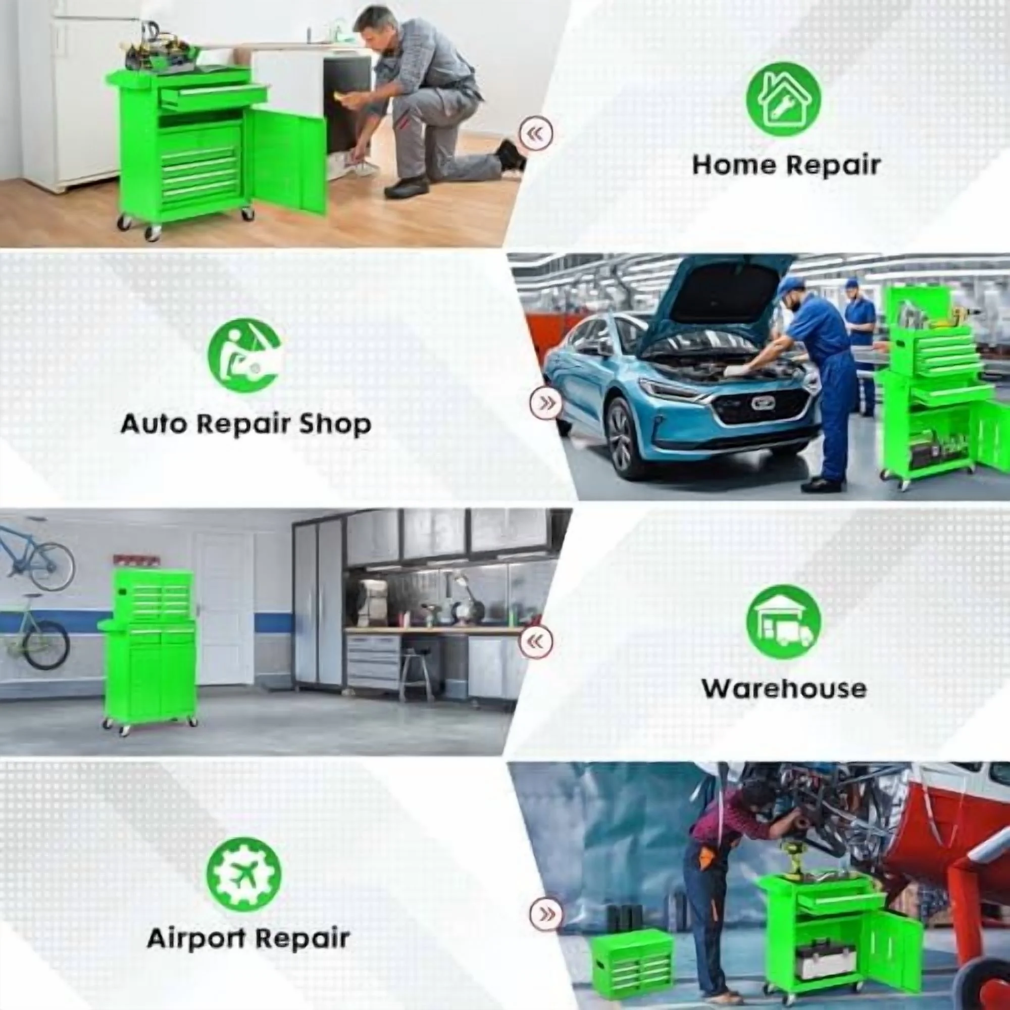 5-Drawer Rolling Tool Chest -C 2-in-1 Lockable Tool Box with Wheels, Sliding Drawers & Detachable Top -C Garage & Workshop Storage Cabinet, Green - Image 7