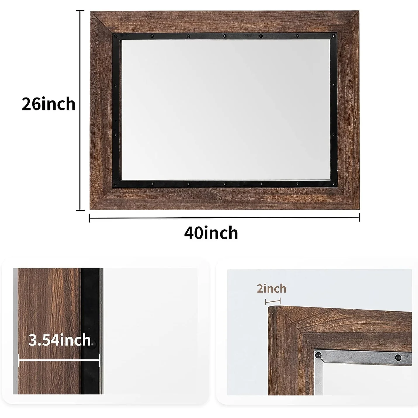 Rustic Wood and Iron Framed Bathroom Vanity Mirror, Wall Mounted Farmhouse Mirror for Bathroom and Bedroom - Image 6