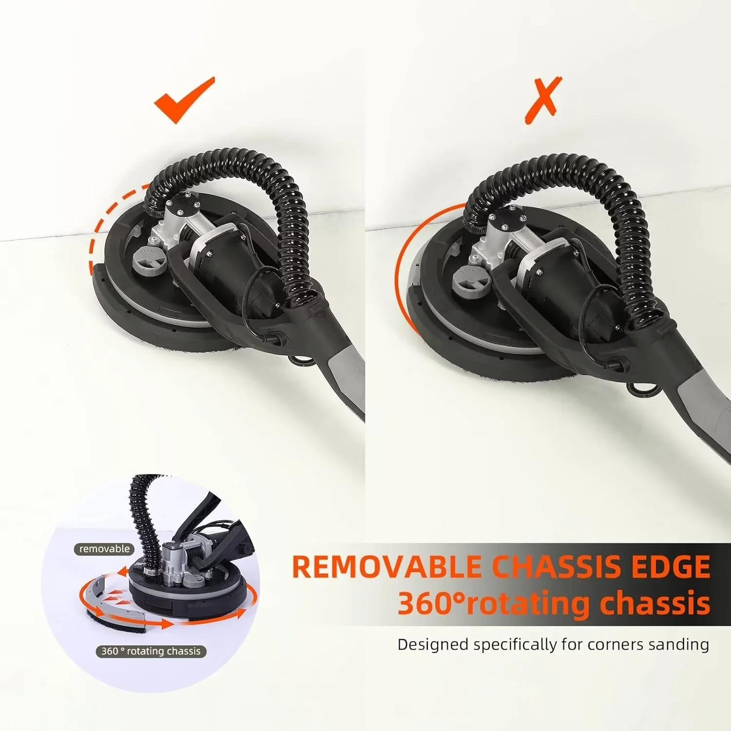 Drywall Sander, 750W 6.5A Electric Ceiling Removal Tool Machine, 7 Variable Speed 900-1800 RPM Sander with LED Light, 14 Pcs Sanding discs - Image 4