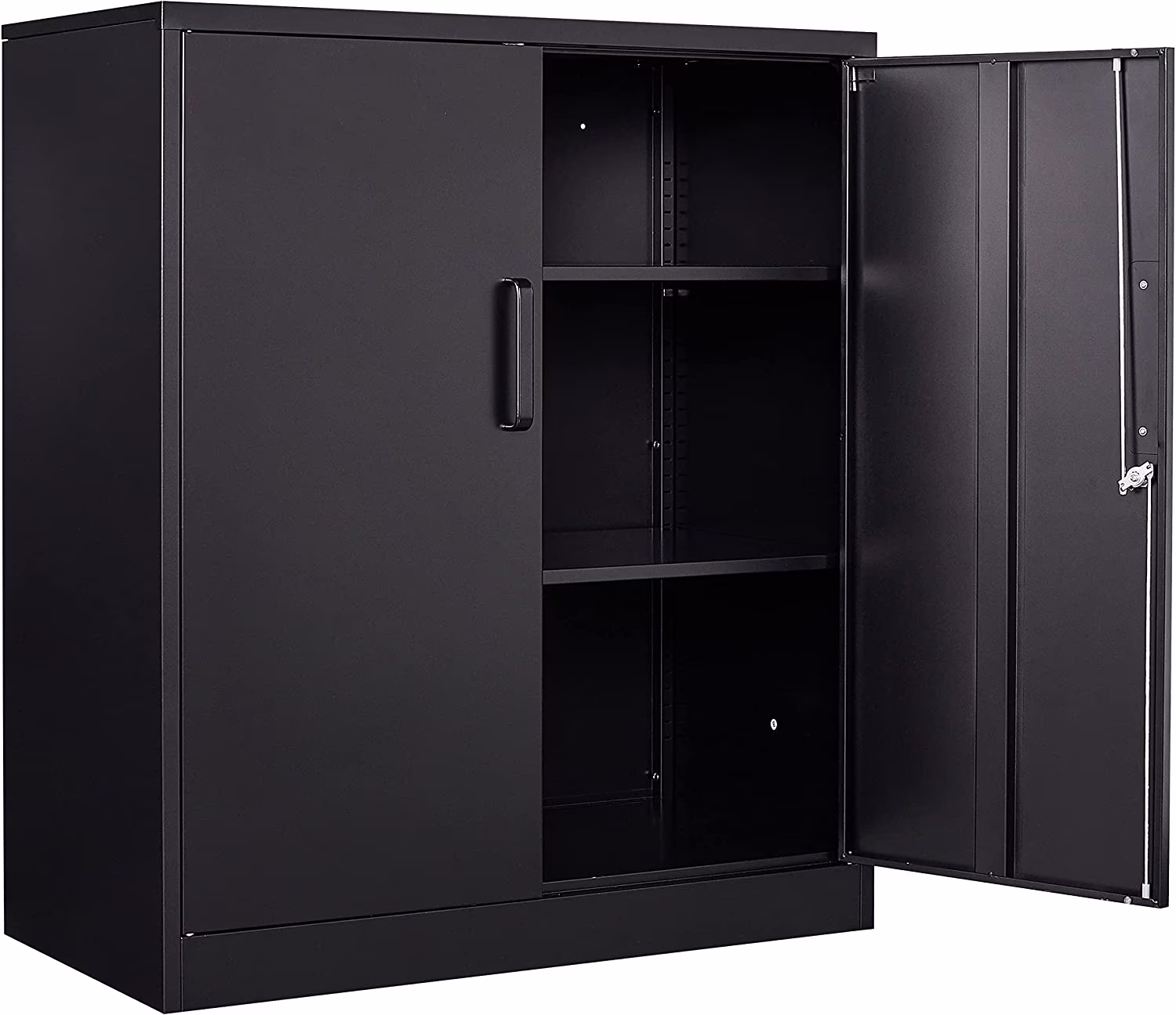 Metal Garage Storage Cabinet with 2 Doors and 2 Adjustable Shelves - 35.5" Steel Lockable File Locking Counter Cabinet for Home Office,Gym,School-Black-