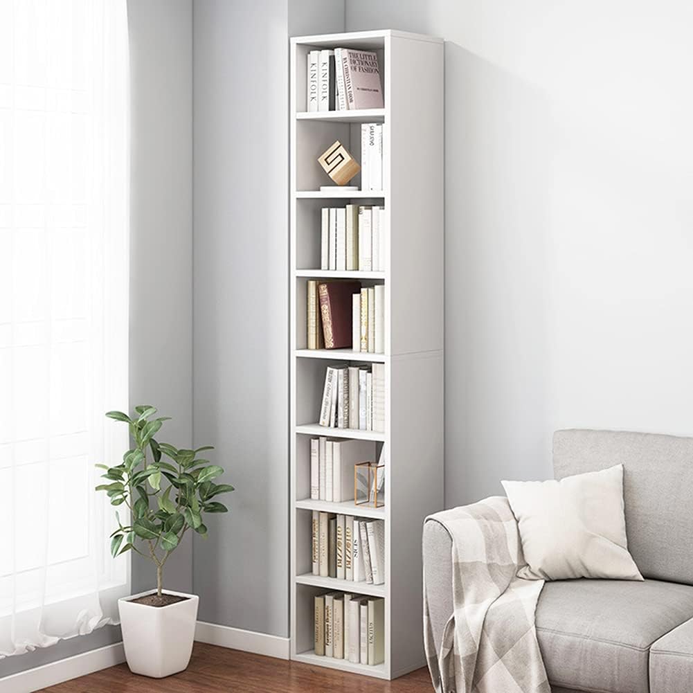 Small Narrow Corner Bookcase - 71" Tall Gap Storage Cabinet, White