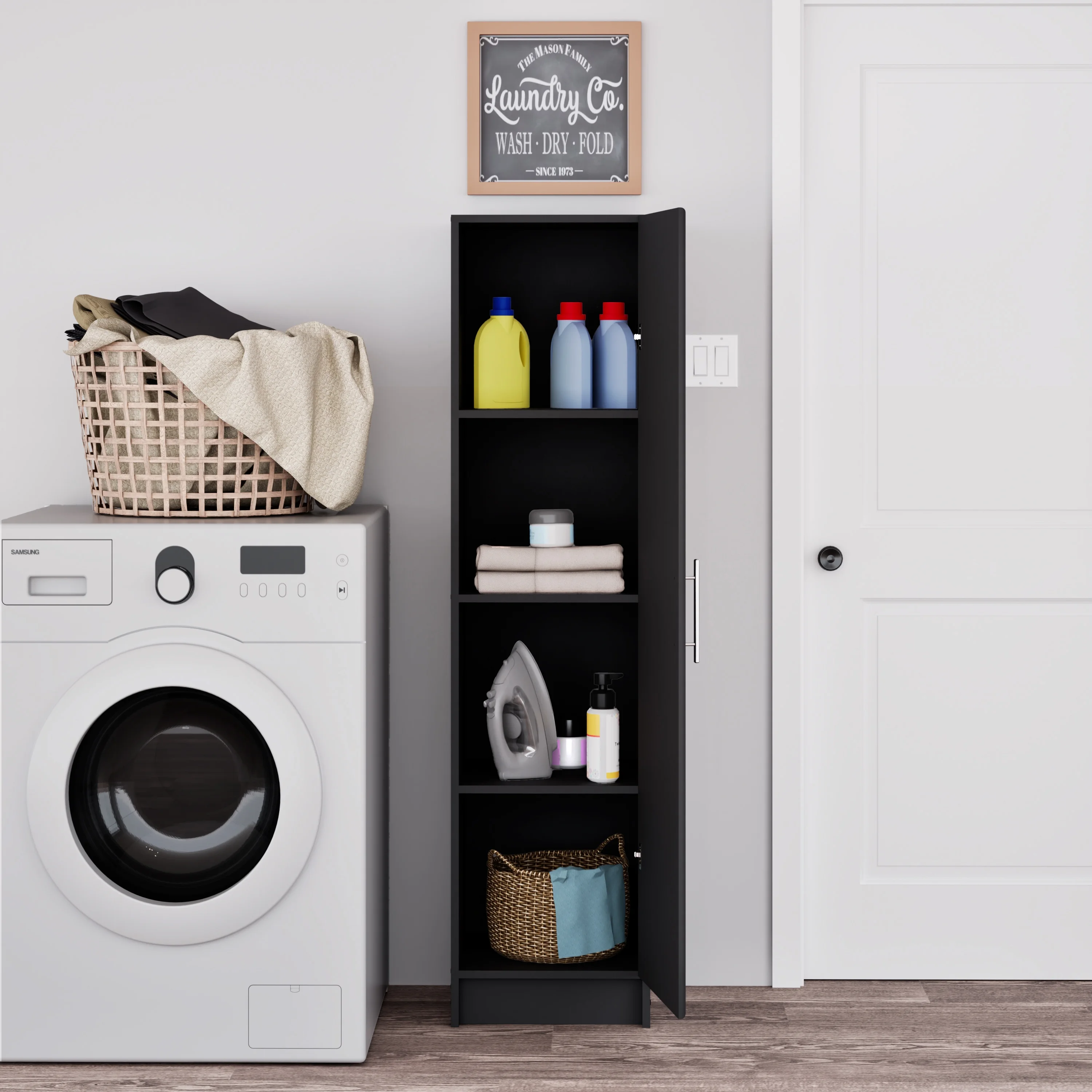 Prepac Elite 16" Storage Cabinet, Black Storage Cabinet, Bathroom Cabinet, Pantry Cabinet with 2 Adjustable Shelves, 16" D x 16" W x 65" H, BEB-1664 - Image 14