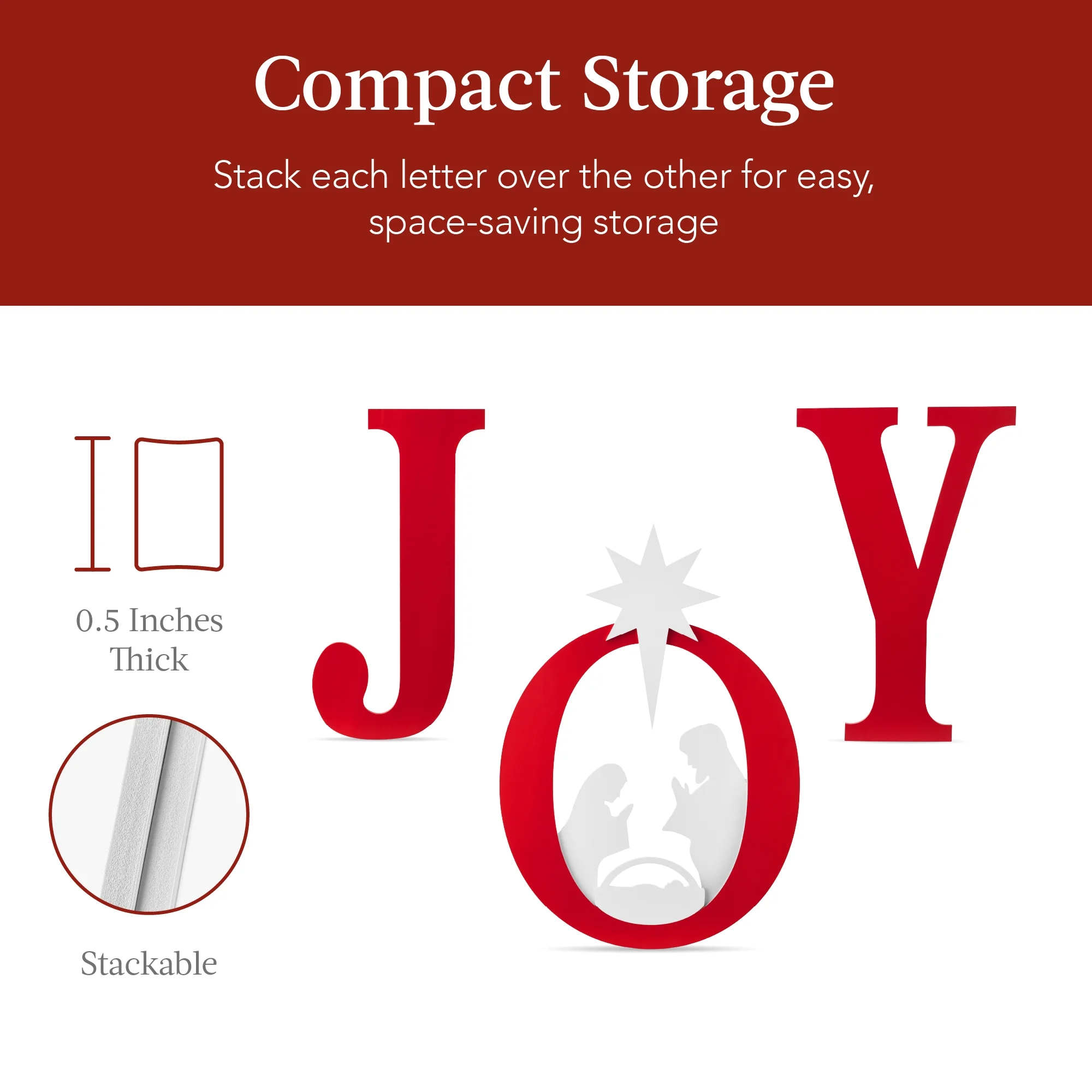 Best Choice Products 46in Outdoor JOY Christmas Nativity Decoration w/ Weather Resistant PVC, Ground Stakes - Red/White - Image 8