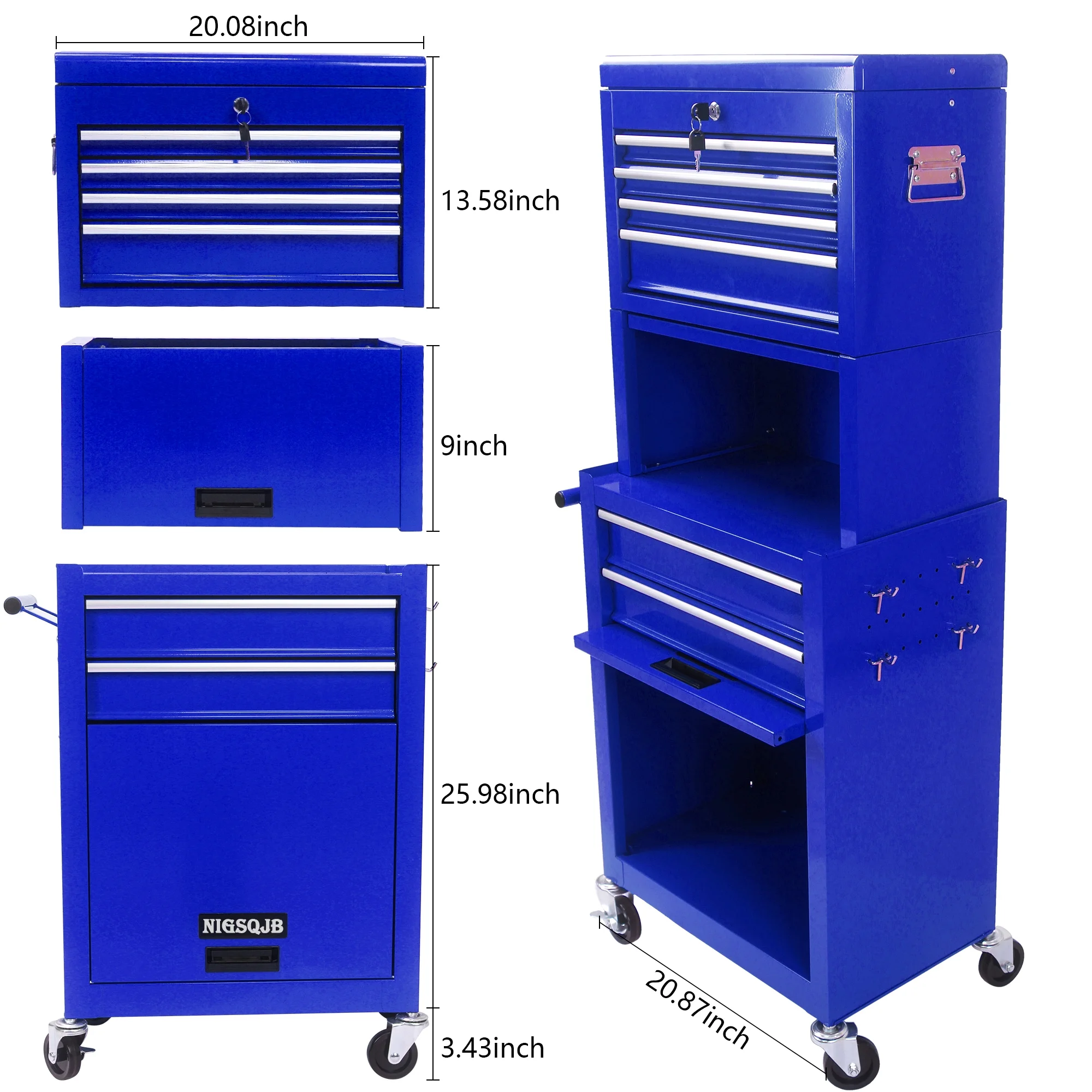NIGSQJB 3-In-1 Tool Chest on Wheels with 6 Drawers, 52"H Tool Storage Cabinet with Auto Locking System,Detachable Top,Tool Box Organizer for Garage,Workshop,Repair Shop,DIY, Red - Image 27