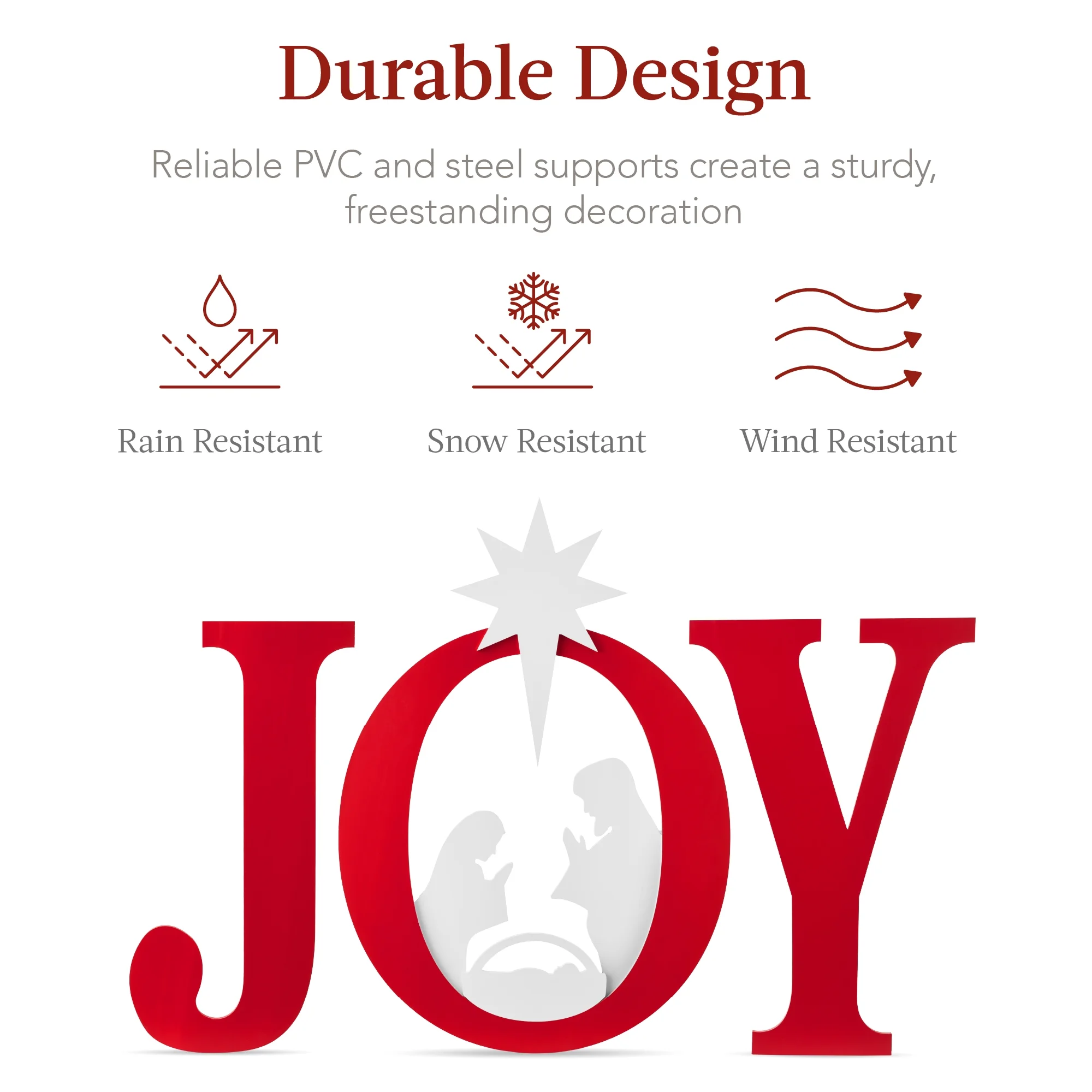 Best Choice Products 46in Outdoor JOY Christmas Nativity Decoration w/ Weather Resistant PVC, Ground Stakes - Red/White - Image 6