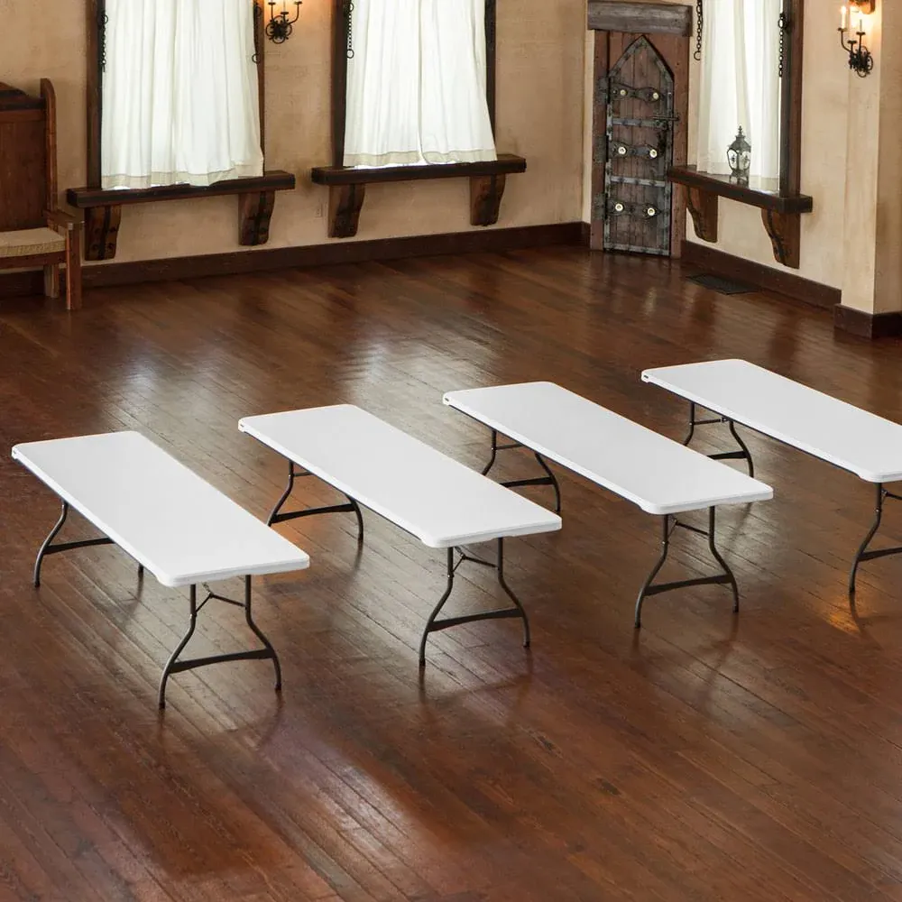 4-Pack Commercial Stacking 8 ft Folding Table - White (80344) - Image 4