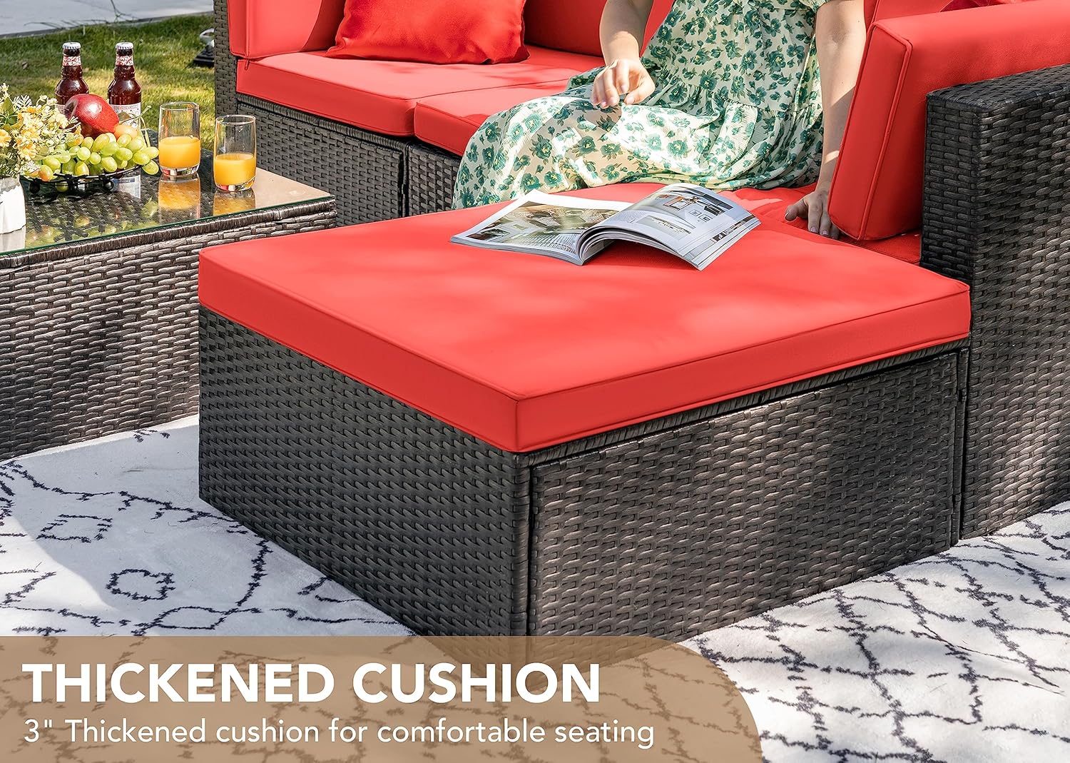 5-Piece All-Weather Patio Furniture Set with Cushions, Outdoor Wicker Conversation Sofa Set for Garden, Deck & Backyard - Image 42
