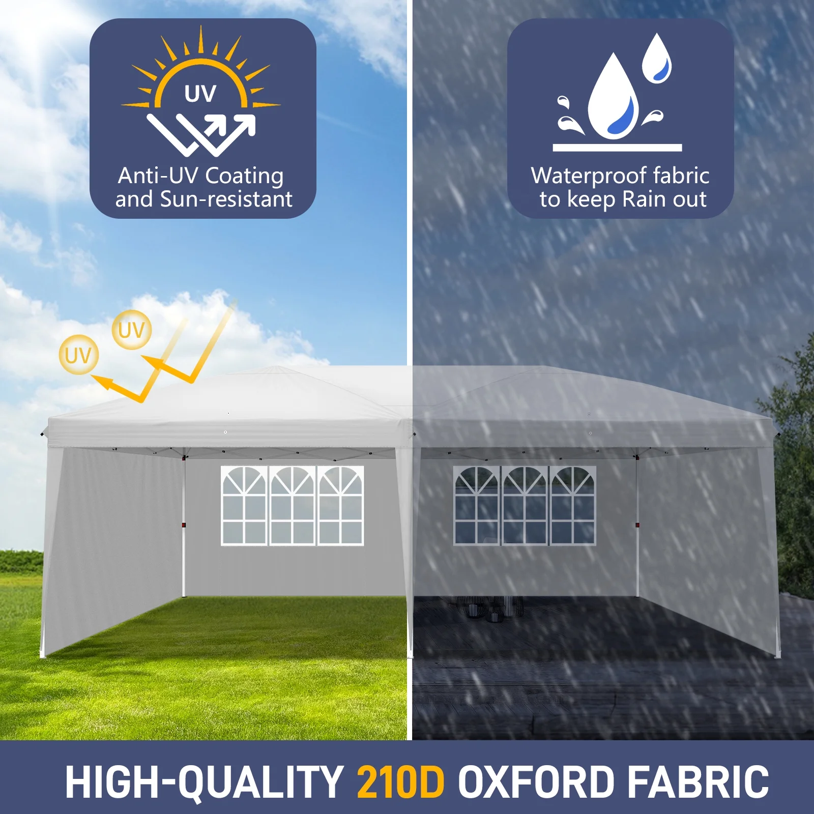 UBesGoo Ez Pop Up Patio Canopy Tent Gazebo Outdoor Party with 6 Sidewalls 10 x 20 ft Blue - Image 46