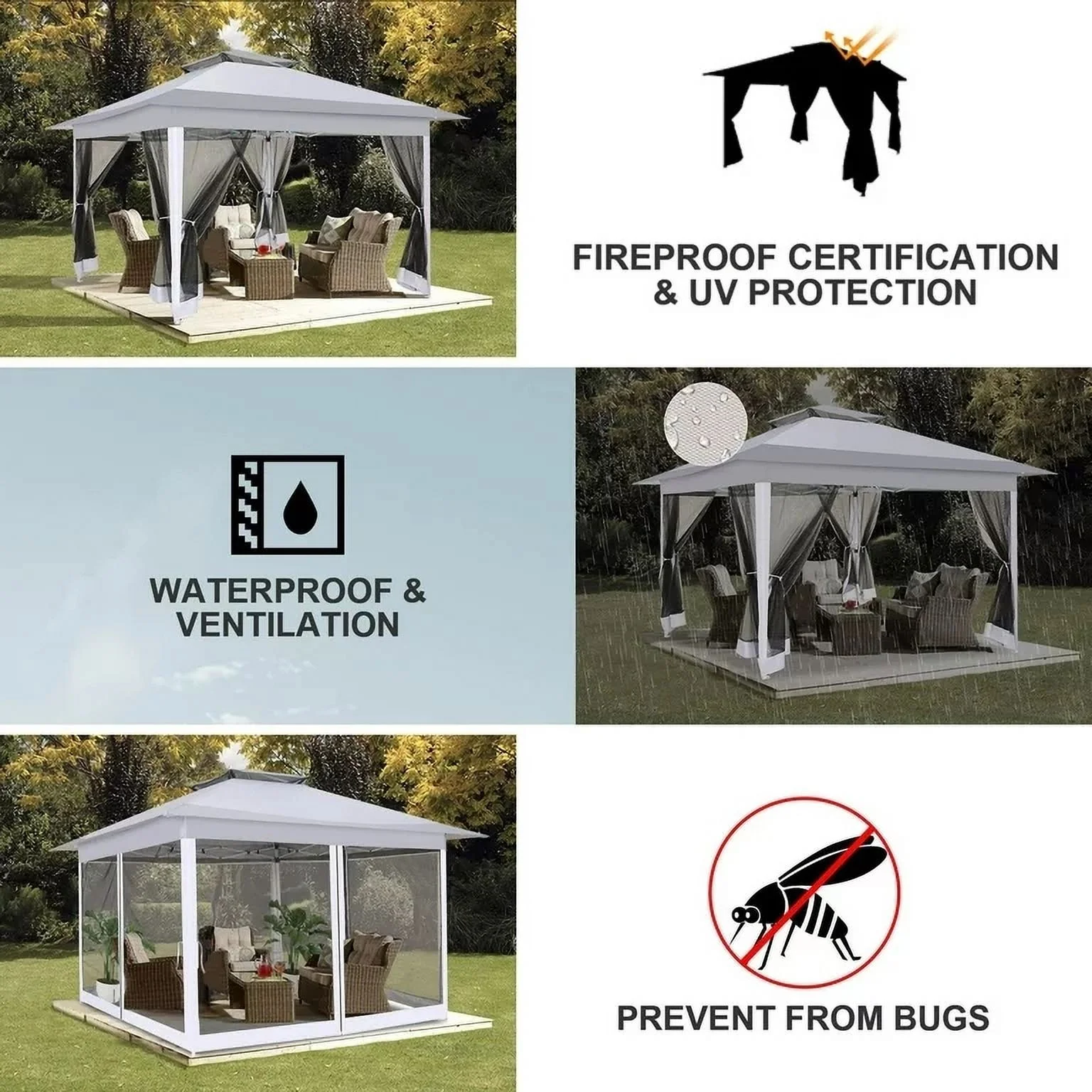 COBIZI 11x11 Pop up Gazebo Outdoor Canopy Gazebo Patio Gazebo with Mosquito Netting Canopy Shelter with 121 Square feet of Shade for Poolside, Garden, Party and Backyard, Khaki - Image 22
