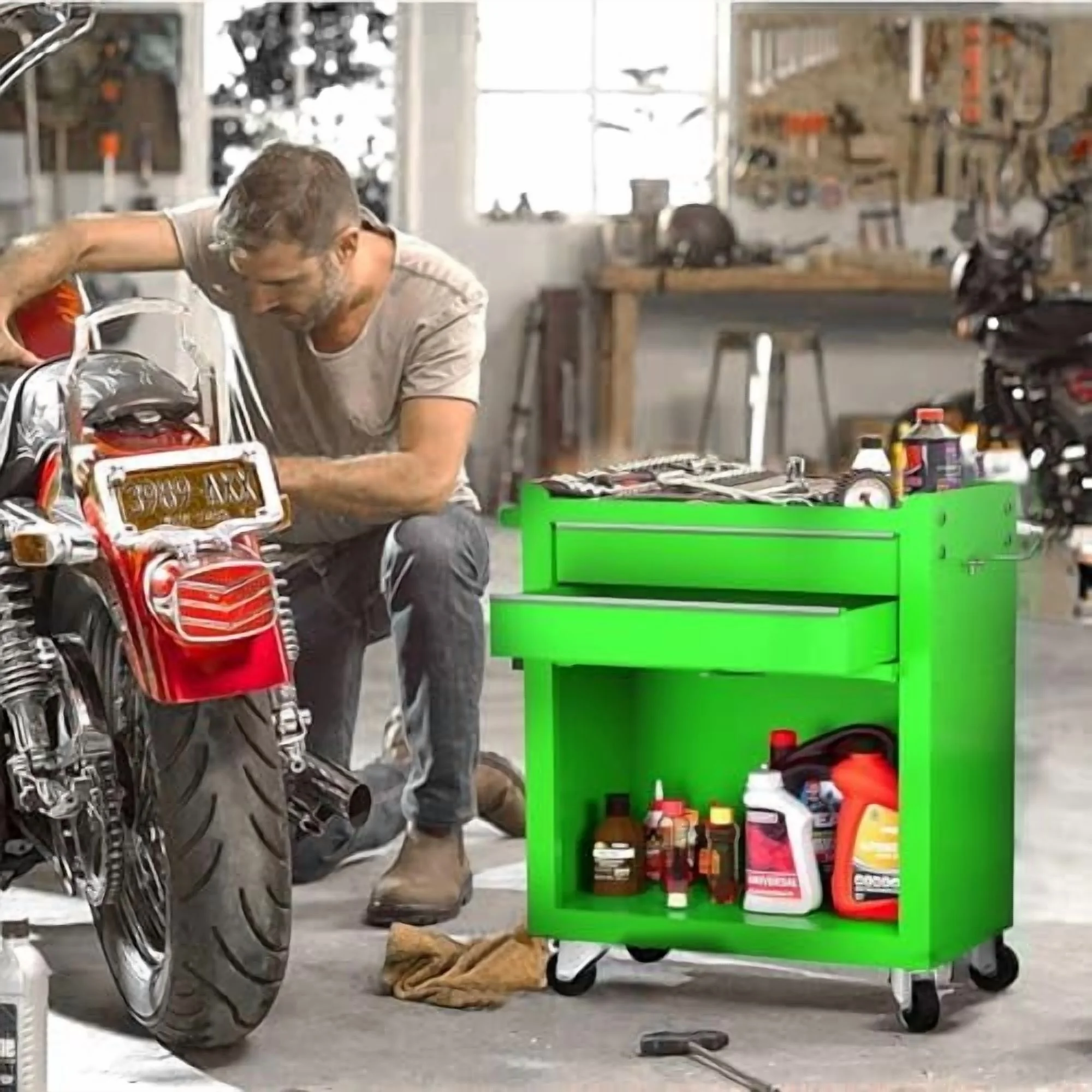 8-Drawer Rolling Tool Chest with Detachable Top Tool Box, Lockable Metal Tool Cabinet, and Liner, Heavy-Duty Storage Organizer with Wheels and 6 Hooks for Garage, Workshop, Green - Image 3