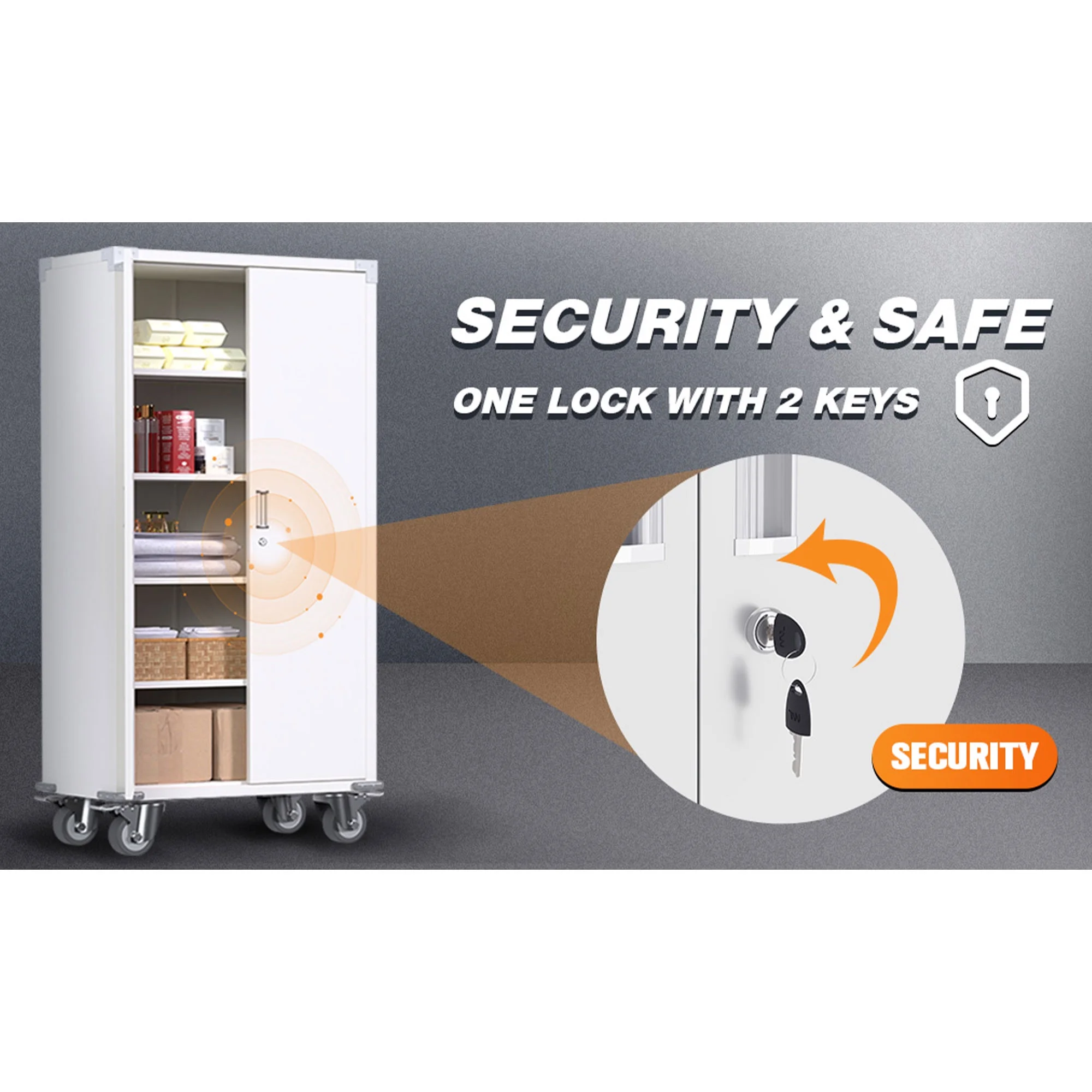 Aobabo 72 Inch Locking Storage Cabinet w/ Adjustable Shelves, Gray - Image 49
