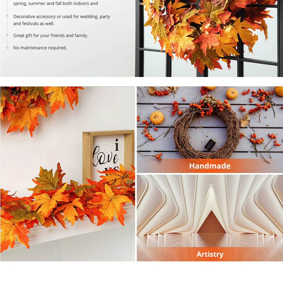 Thanksgiving LED Lighted Fall Maple Leaf Wreath and Garland - Autumn Home Decor - Image 27