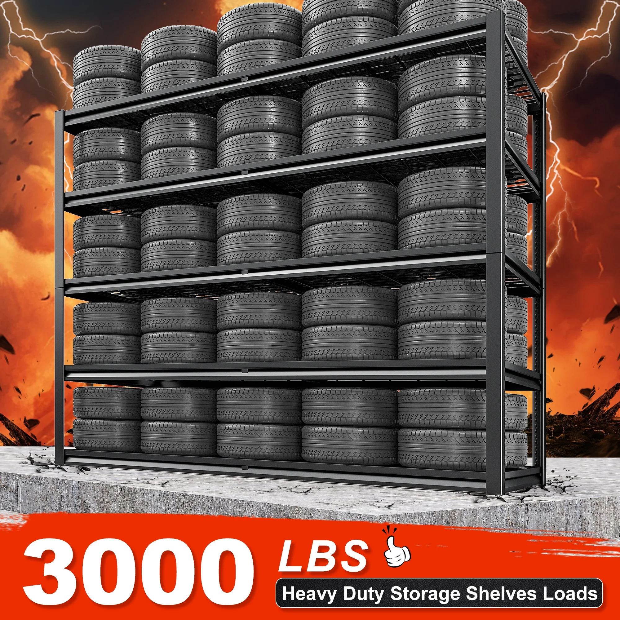 REIBII 55" W Wire Shelving Garage Shelves Heavy Duty 3000lbs Adjustable 5-Tier Storage Rack - Image 4