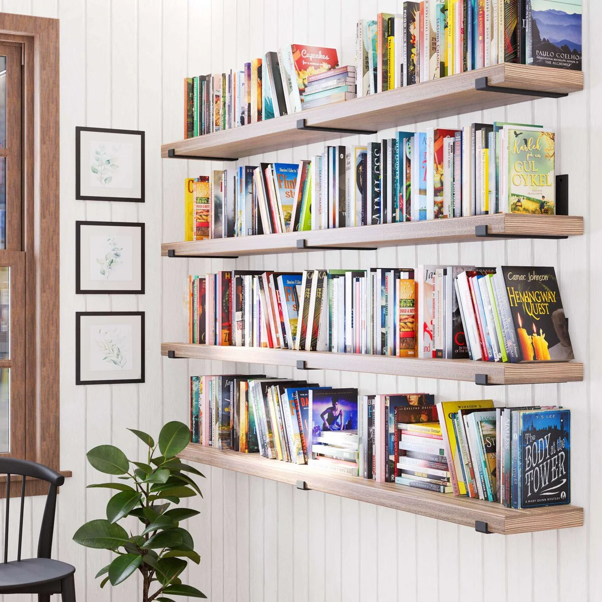 72 Inch Floating Wood Wall Shelves, Set of 2 Burnt Wood Display and Storage Shelves for Home Decor - Image 9